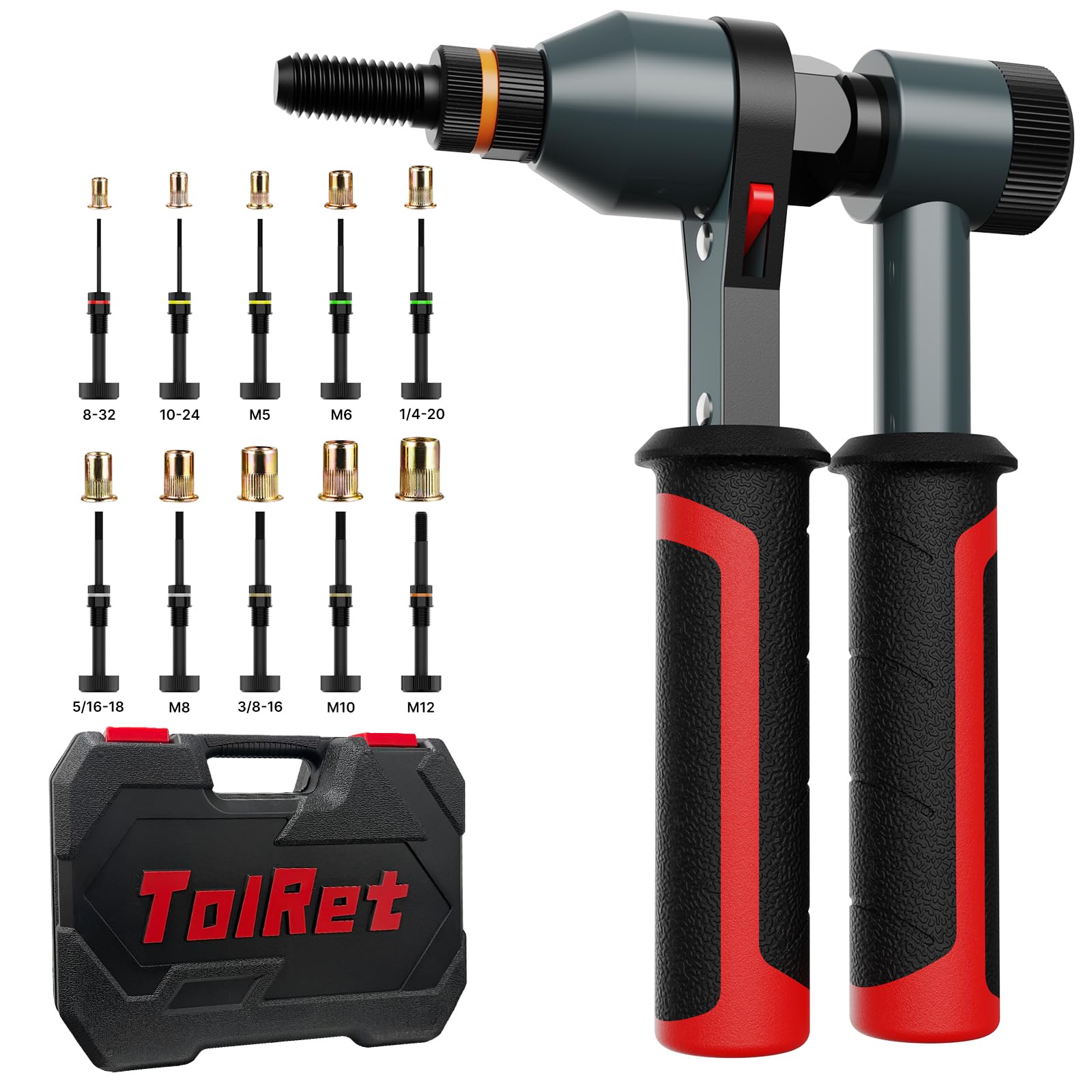 Professional Rivet Nut Tool Kit with 10 Metric & SAE Mandrels - 100 Pcs Rivet Nuts Assortment - Heavy Duty Ratchet Nutsert Tool Set with Durable Carrying Case (TR21) - Perfect for Automotive Repair, Metalworking & DIY Projects