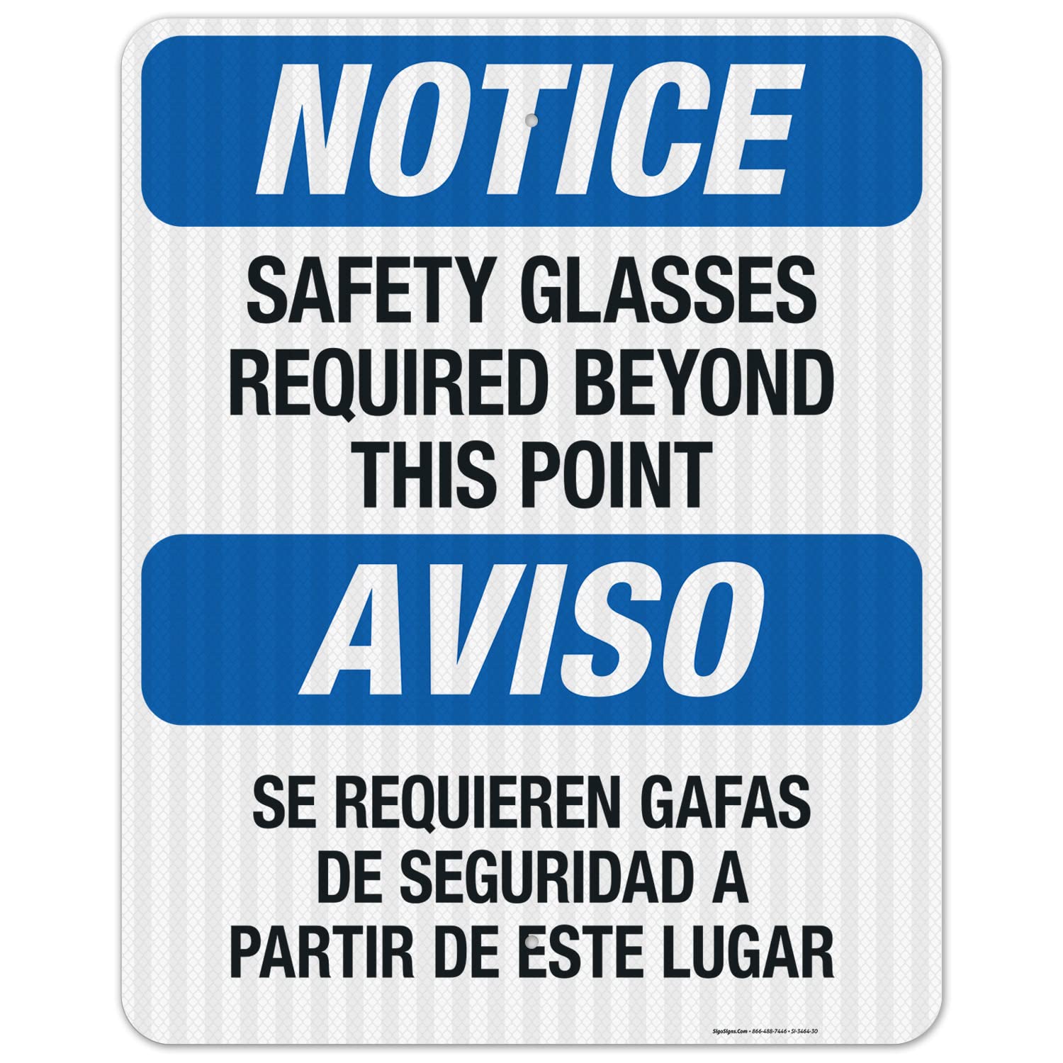 Bilingual Safety Glasses Required Beyond This Point Sign - OSHA Compliant 24x30 Inches, 3M EGP Reflective .080 Aluminum, Fade Resistant for Indoor/Outdoor Use - Made in USA | Workplace Safety, Construction Zones & Hazard Areas
