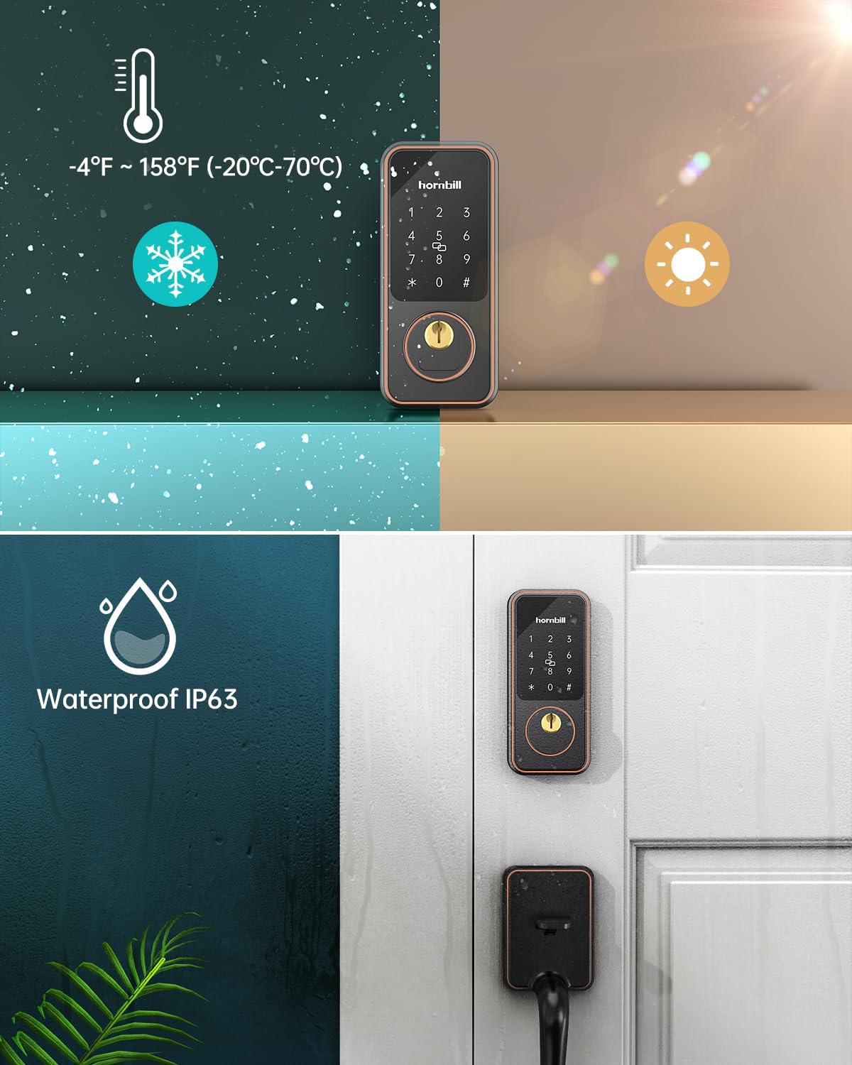 Keyless Entry Door Lock Set - Hornbill Smart Deadbolt with Handle, Bluetooth/APP Control, Auto Lock, Keyfobs & Keys, Oil Rubbed Bronze - Secure Front Door for Homes & Apartments