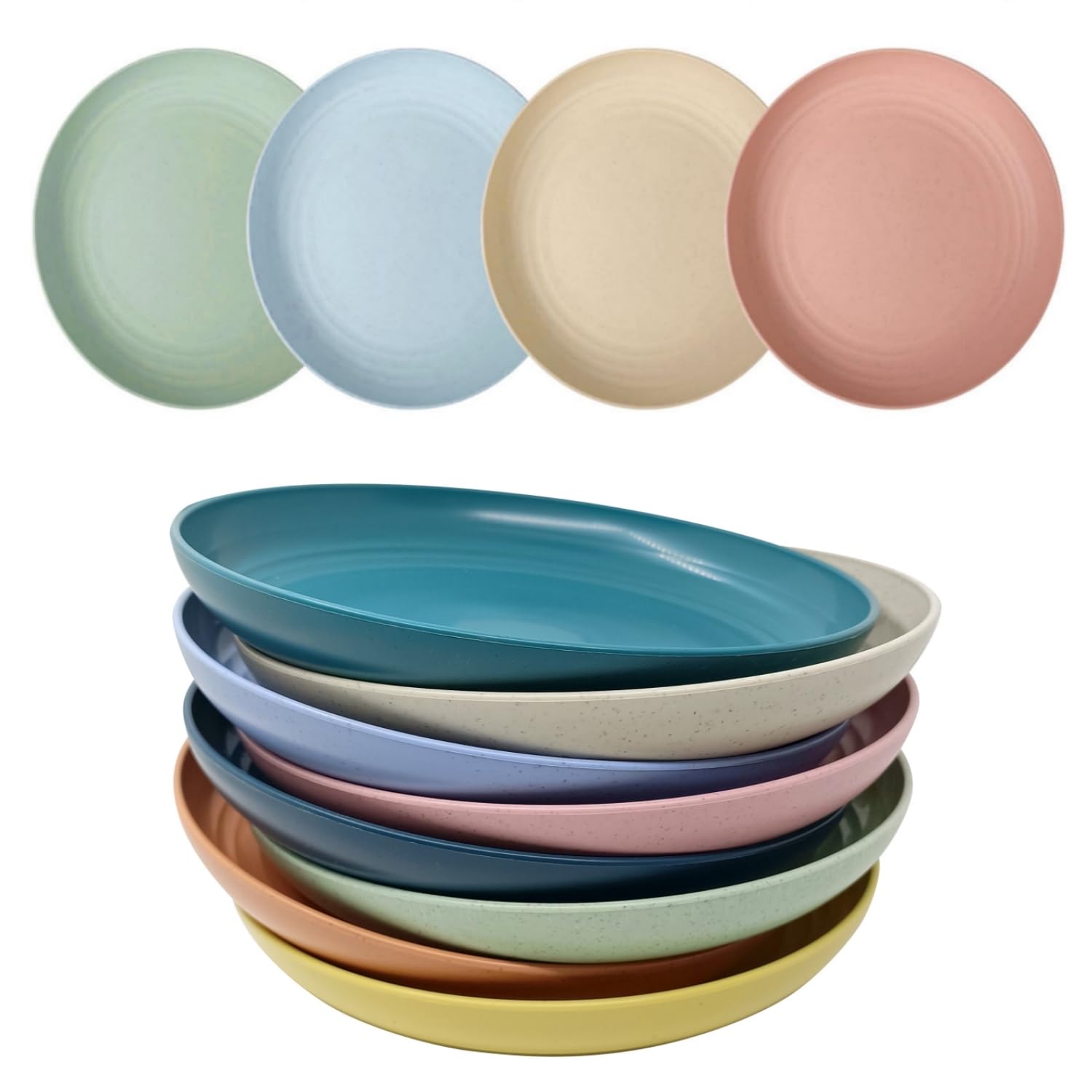 WANBY Lightweight Wheat Straw Plates - Unbreakable Dinnerware Set, Dishwasher & Microwave Safe, 8-Pack (8 Inches) - Eco-Friendly for Picnics, Camping, and Everyday Use
