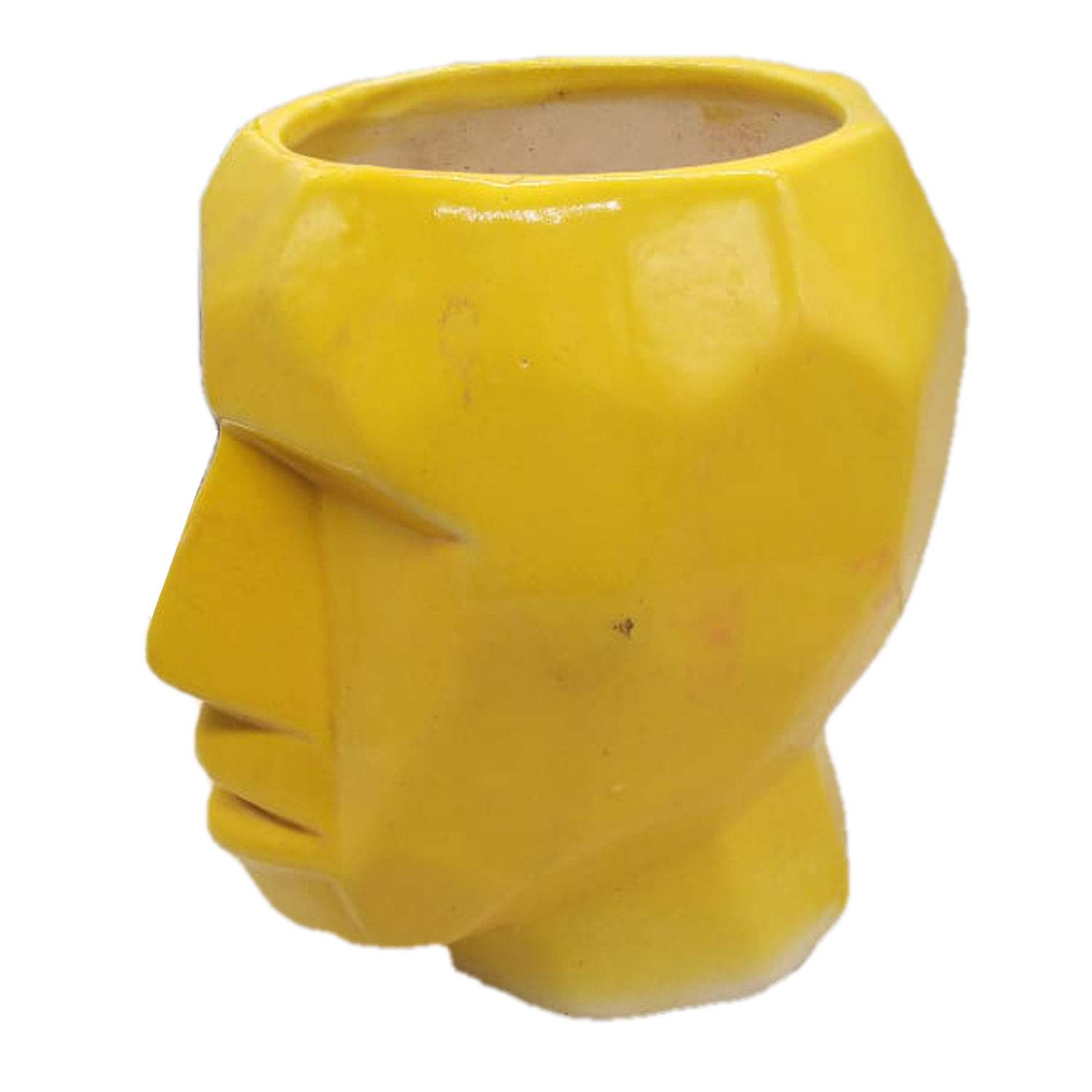 Handmade Ceramic Flower Vase in Man Shape - Khurja Pottery Planter for Home Decor (Yellow, 7.5
