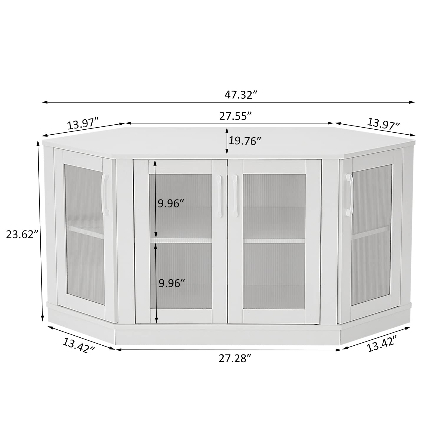 Panana 47 Inch Corner TV Stand with 4 Doors & Shelves - White Media Console for Living Room, Fits TVs up to 51 Inch - Perfect for Small Spaces & Apartment Entertainment Centers