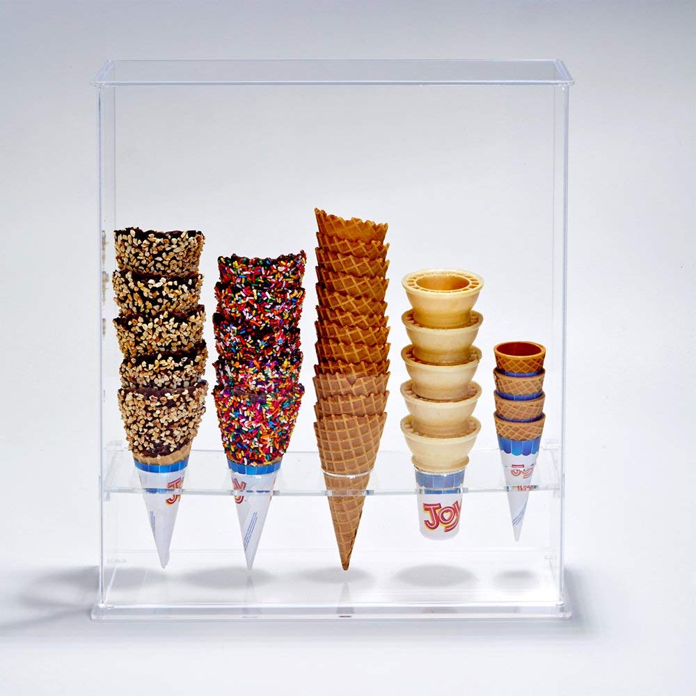 Clear Acrylic 3 Waffle Cone & 2 Sugar Cone Holder - Perfect for Ice Cream Shops, Dessert Displays, and Party Serving