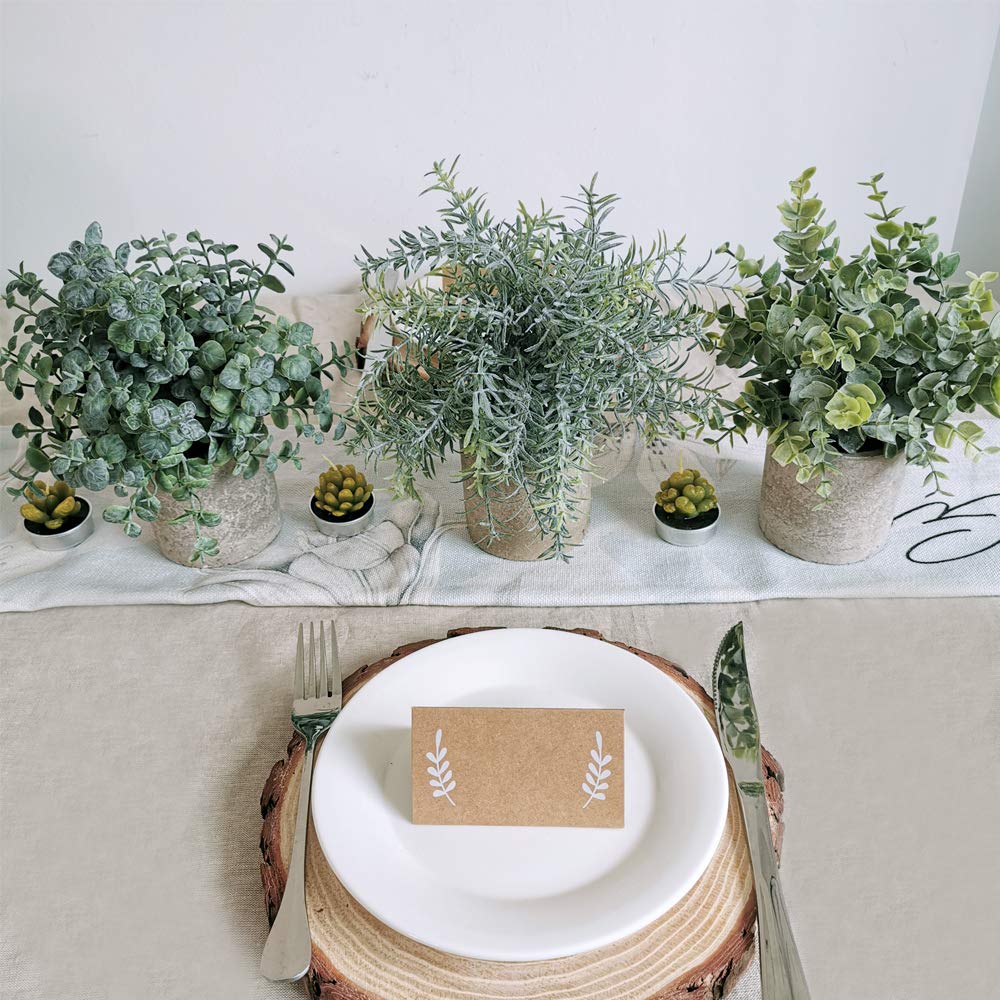 Winlyn Set of 3 Mini Artificial Eucalyptus Plants - Fake Plastic Greenery for Home Office Desk Decor, Bathroom & Shower Room Decorations - Perfect for Farmhouse, Wedding Centerpieces and Shelf Styling