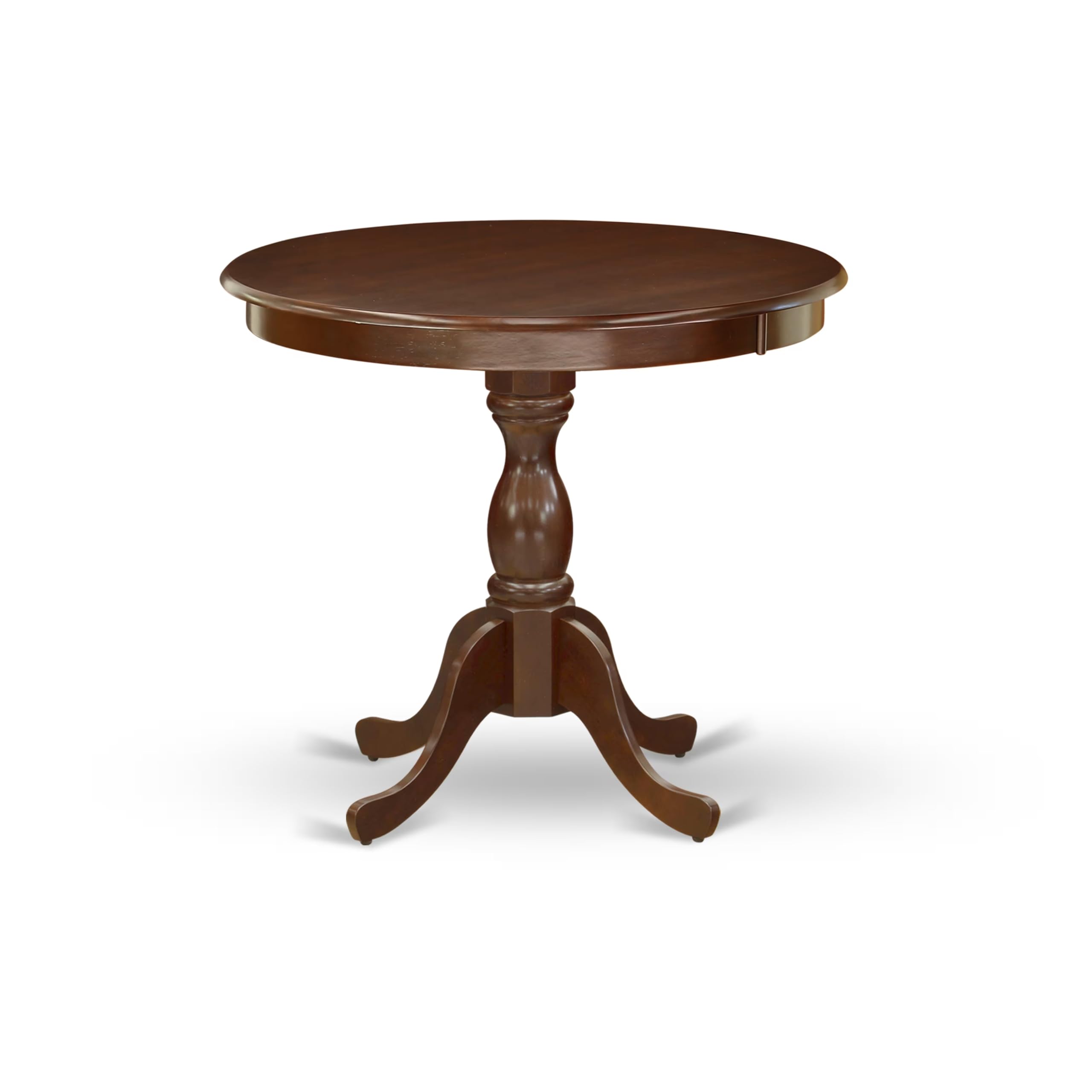 East West Furniture AMDA3-MAH-W 3-Piece Round Dining Table Set with Pedestal Base & 2 Chairs for Small Spaces - 36x36 Inch Mahogany Kitchen Table - Perfect for Apartments, Breakfast Nooks & Cozy Dining Areas