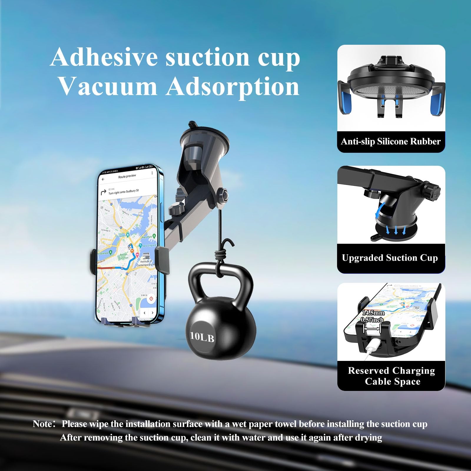 Car Phone Mount - 1 Second Quick Release, Adjustable 360° Rotation Phone Holder for Dashboard & Windshield - Perfect for GPS Navigation & Hands-Free Driving