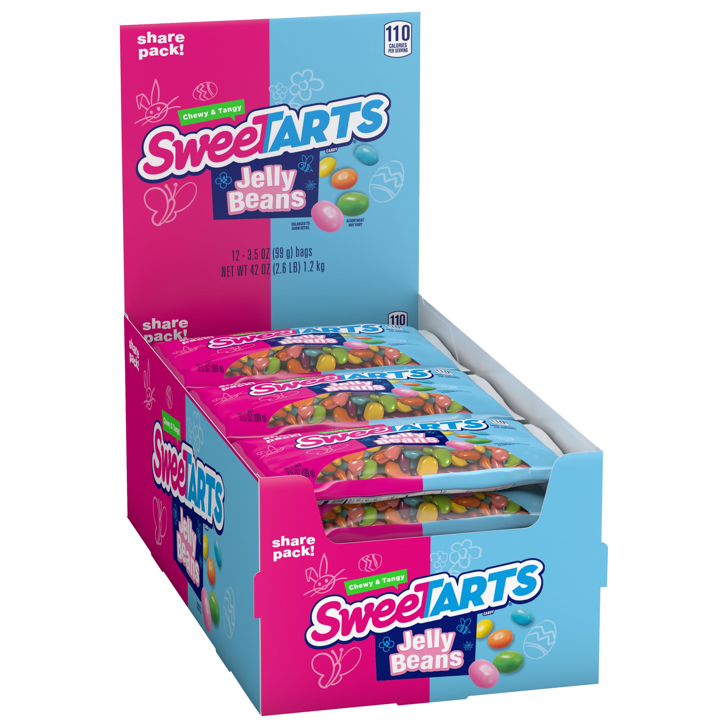 SweeTARTS Jelly Beans - Assorted Fruit Flavors, 3.5 oz Resealable Bag (Pack of 12) - Perfect for Easter Baskets, Party Favors & Spring Celebrations