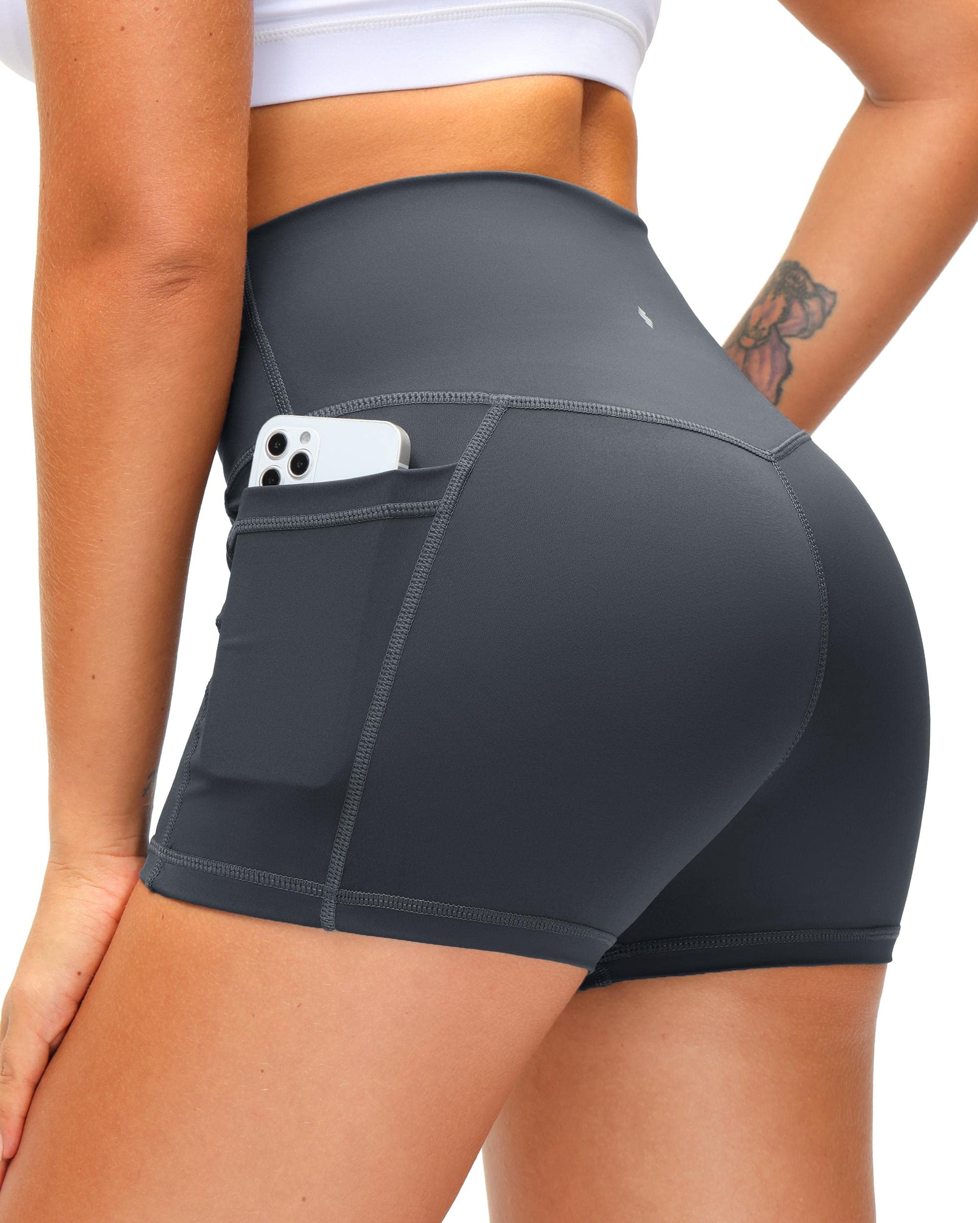 High Waist Yoga Shorts for Women with Side Pockets - Tummy Control Workout Shorts 8