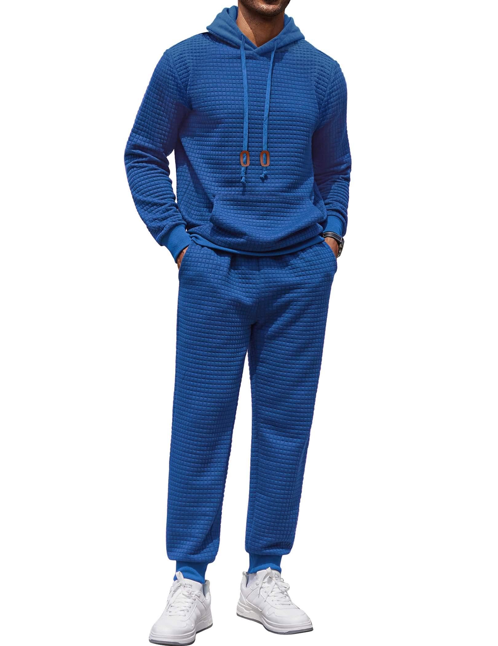 COOFANDY Men's 2 Piece Tracksuit Set - Hoodie & Joggers, Casual Athletic Waffle Plaid Jacquard Sweatsuit for Gym, Running & Streetwear Fashion