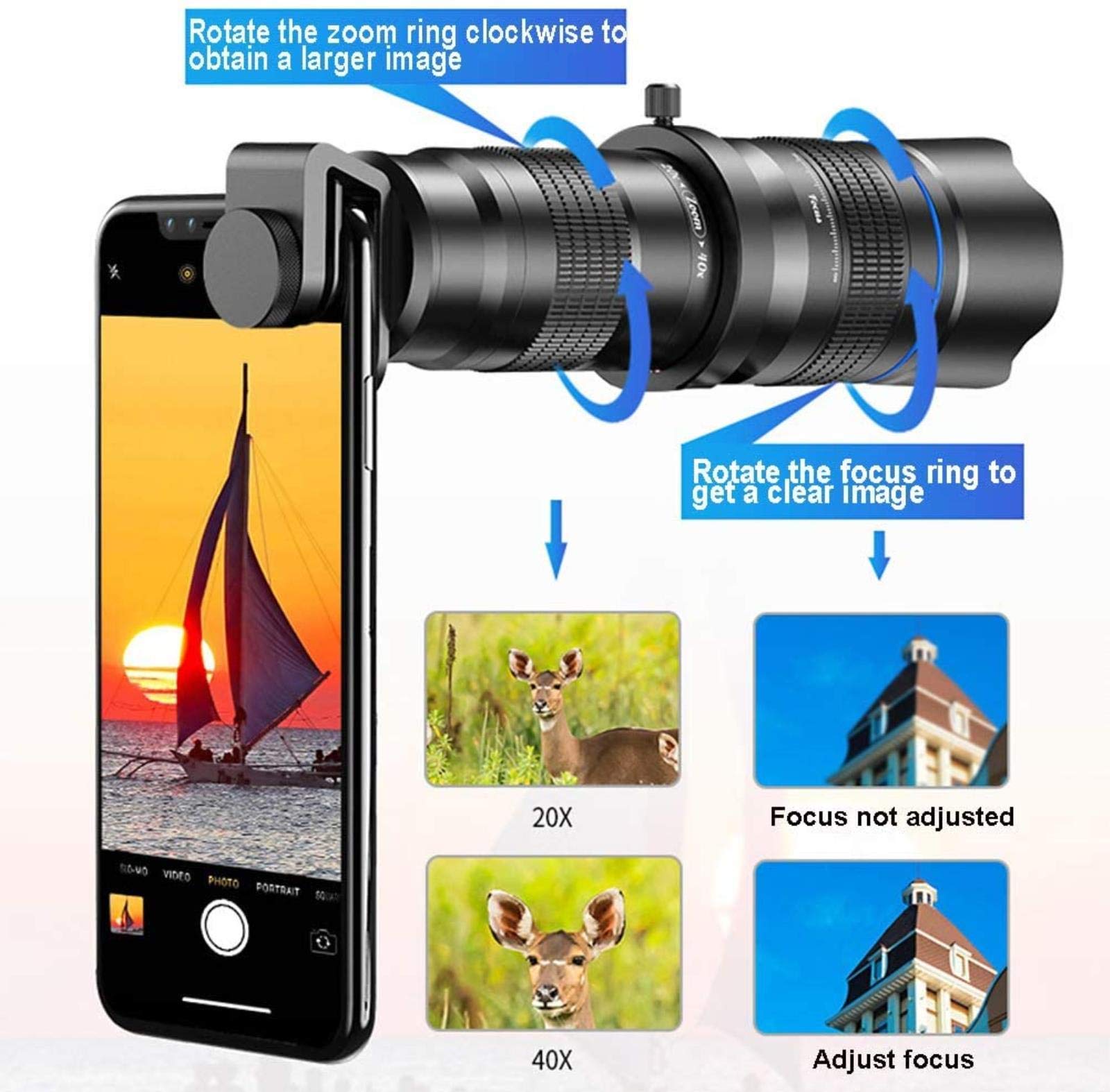 20-40X High Power Zoom Monocular Telescope with Tripod & Phone Clip - HD Super Telephoto Binoculars for Outdoor, Hunting, Bird Watching & Stargazing - Compatible with iPhone & Android Smartphones (Perfect for Travel, Hiking & Wildlife Observation)