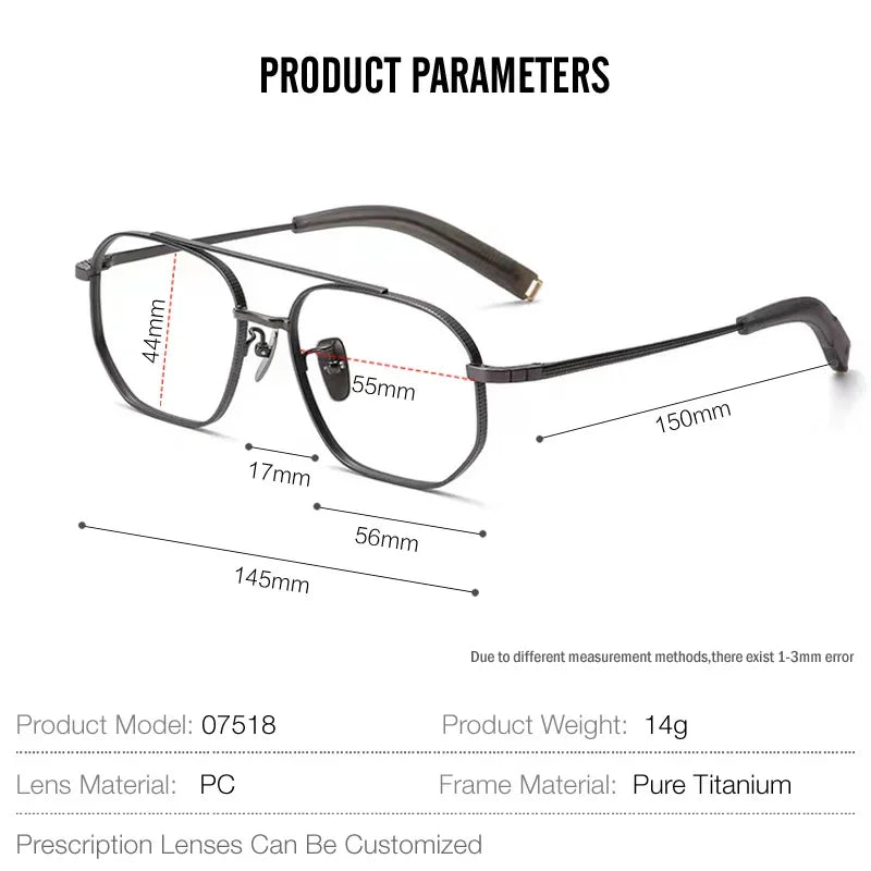 Aror Unisex Full Rim Square Double Bridge Titanium Eyeglasses 47518 - Lightweight Durable Frame for Men & Women - Perfect for Reading, Work, and Fashion Accessories