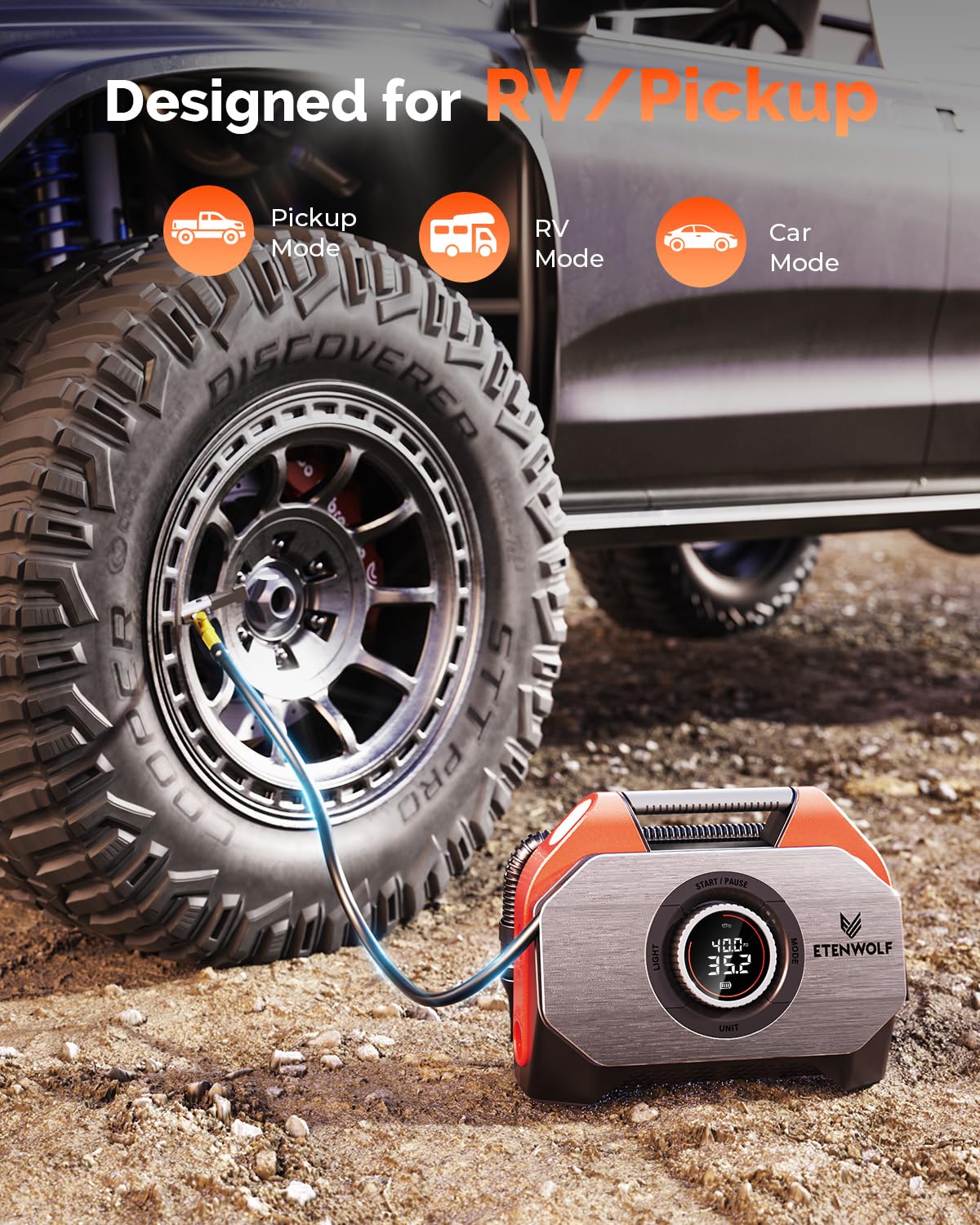 ETENWOLF VORTEX S6 Heavy-Duty Cordless Tire Inflator - 19200mAh Portable Air Compressor for Cars, Trucks, Bikes & Inflatables | Dual Cylinder Fast Inflation | 100% Duty Cycle | Dark Cyan | Perfect for Road Trips, Camping & Emergency Tire Repair
