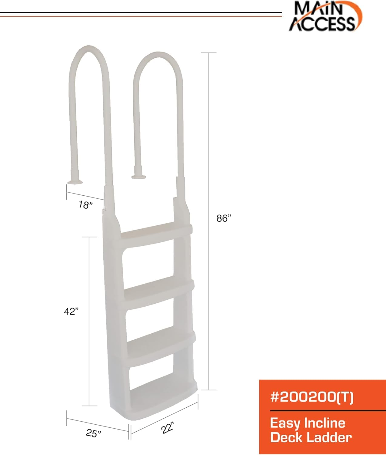 Easy Incline 200200 Above Ground Pool Deck Ladder - White In-Pool Swimming Ladder with Non-Slip Steps | Includes Free Beach Ball | Perfect for Backyard Pools, Inground Pools & Beach Parties