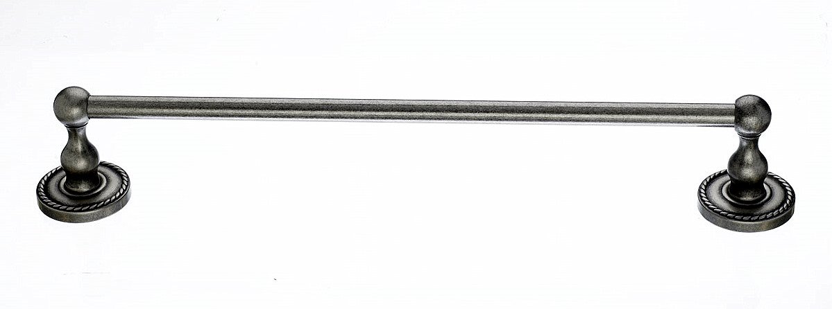 Top Knobs Bath Single Towel Rod in Antique Pewter with Rope Back Plate - Perfect for Bathroom, Spa, and Guest Room Decor