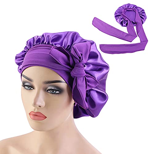 Silk Satin Bonnet for Sleeping - Wide Band Hair Bonnet for Women & Men - Protective Hair Cap for Curly, Natural, Braided Hair - Perfect for Nighttime & Travel