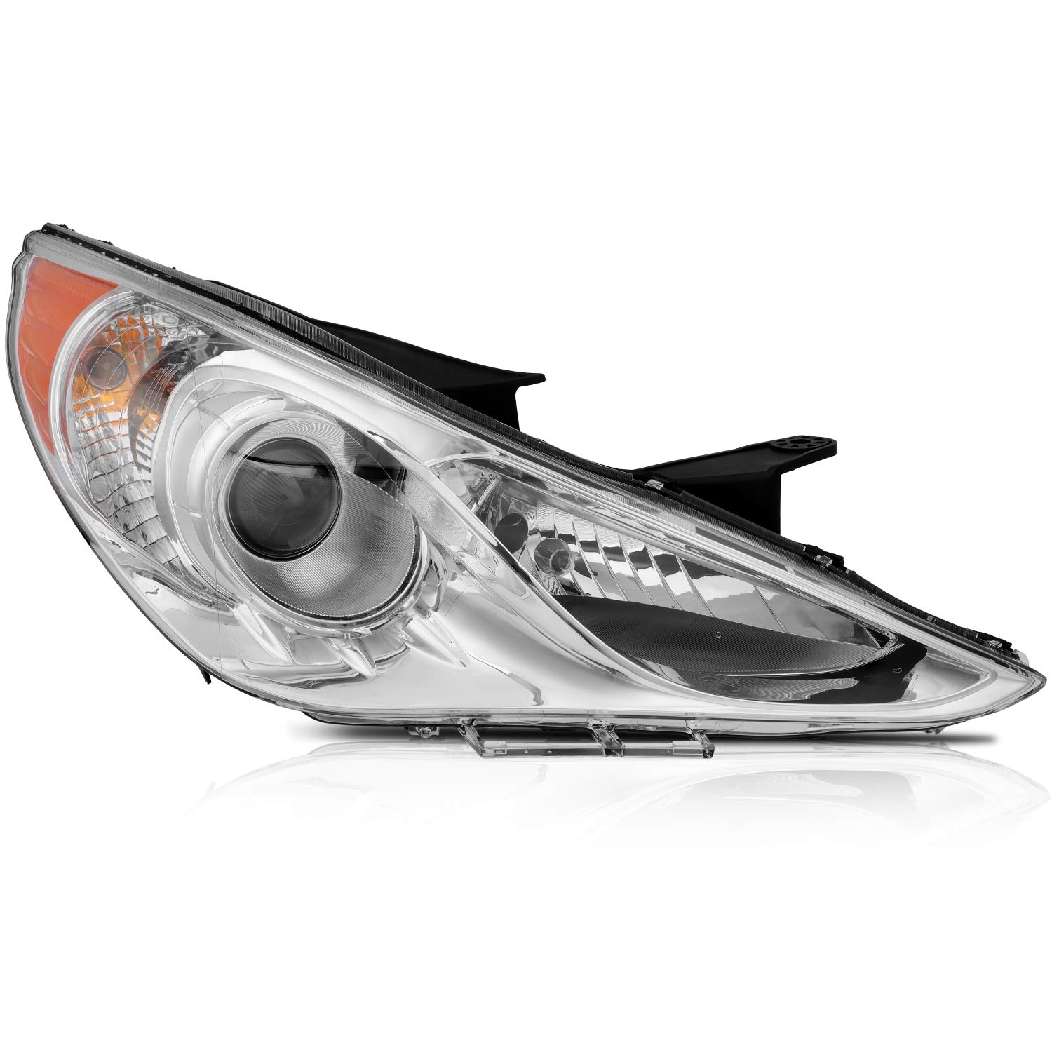 2011-2014 Hyundai Sonata Replacement Headlight Assembly - Chrome Housing with Amber Reflector & Clear Lens - Perfect for Night Driving and Foggy Conditions