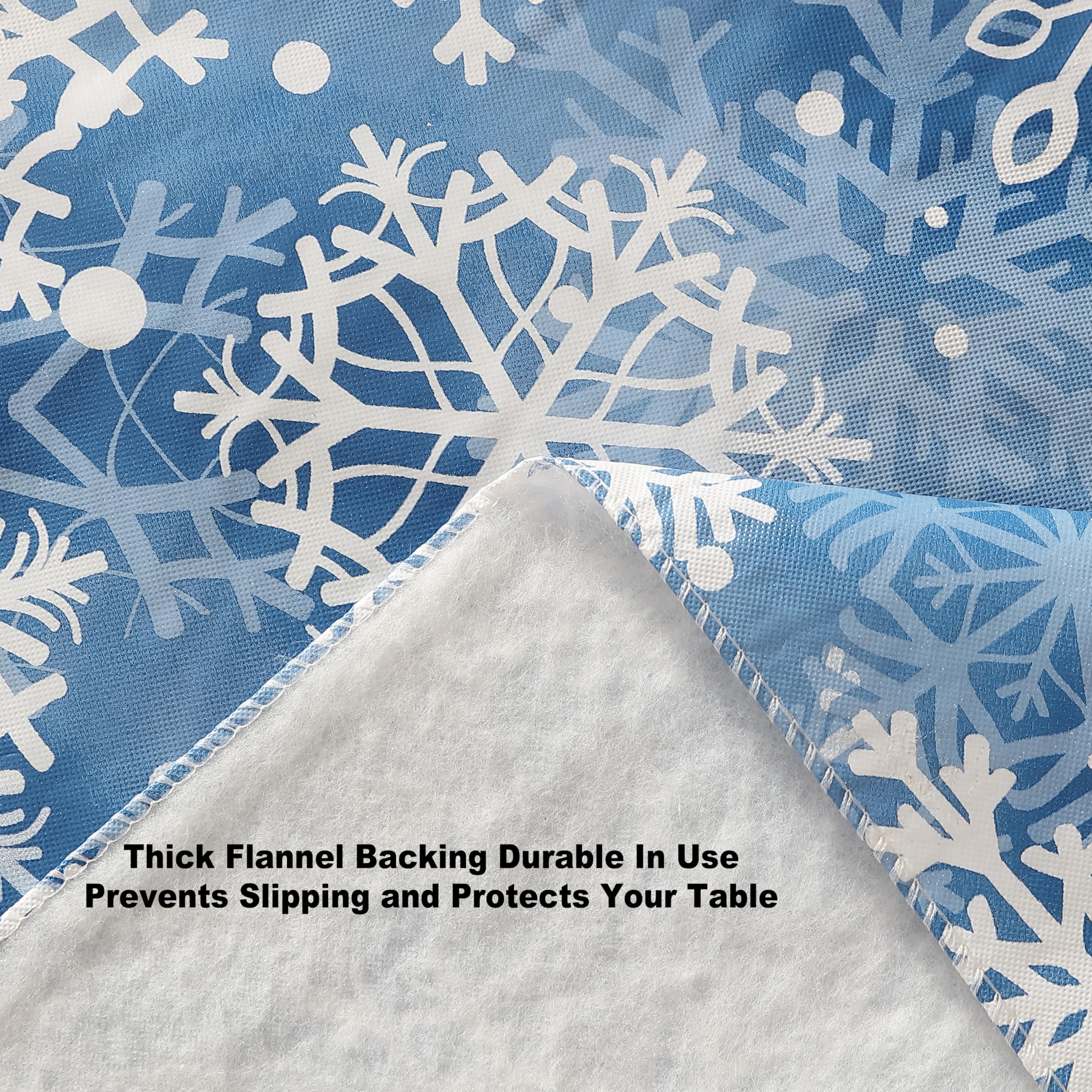 Newbridge Winter Holiday Blue Snowflakes Vinyl Tablecloth with Flannel Backing - Crystal Snowflake Christmas Table Cover, 52” x 70” Oblong/Rectangle, Easy Care Wipe Clean - Perfect for Holiday Dining, Parties & Festive Home Decor