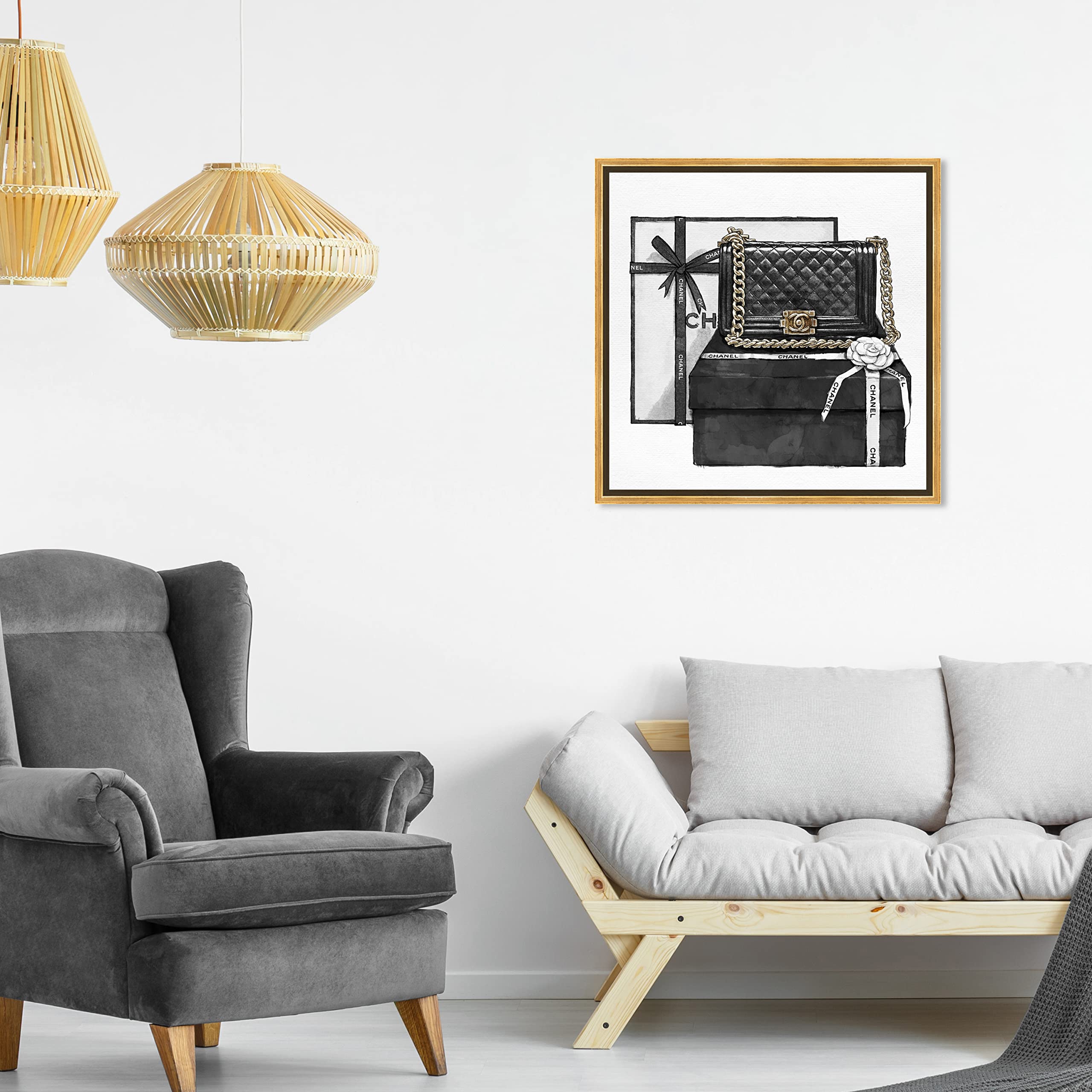 Oliver Gal Artist Co. Fashion & Glam Wall Art Canvas - 'Gifted Beauty' Handbag Framed Print 20x20 Inches Black White - Perfect for Living Room, Bedroom & Office Decor