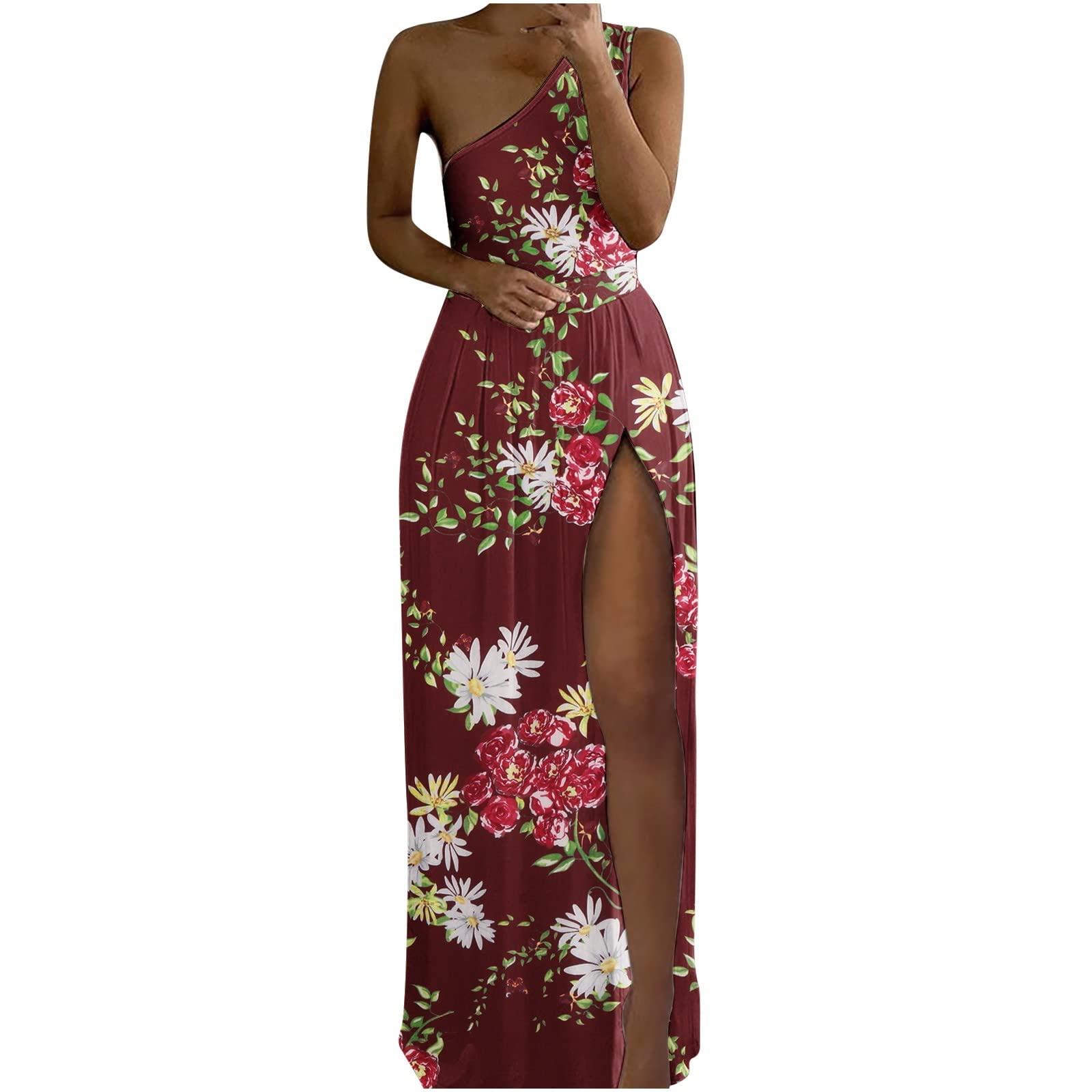 Elegant One Shoulder Wedding Guest Dress for Women - Sleeveless Maxi Bridesmaid & Evening Prom Gown | Perfect for Weddings, Parties & Formal Events