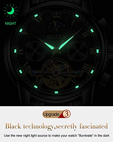 OLEVS Automatic Couple Watches Set for Men and Women - His and Hers Mechanical Self-Winding Tourbillon Dress Watches with Day Date Calendar, Two-Tone Big Face - Perfect for Anniversaries, Weddings & Romantic Gifts