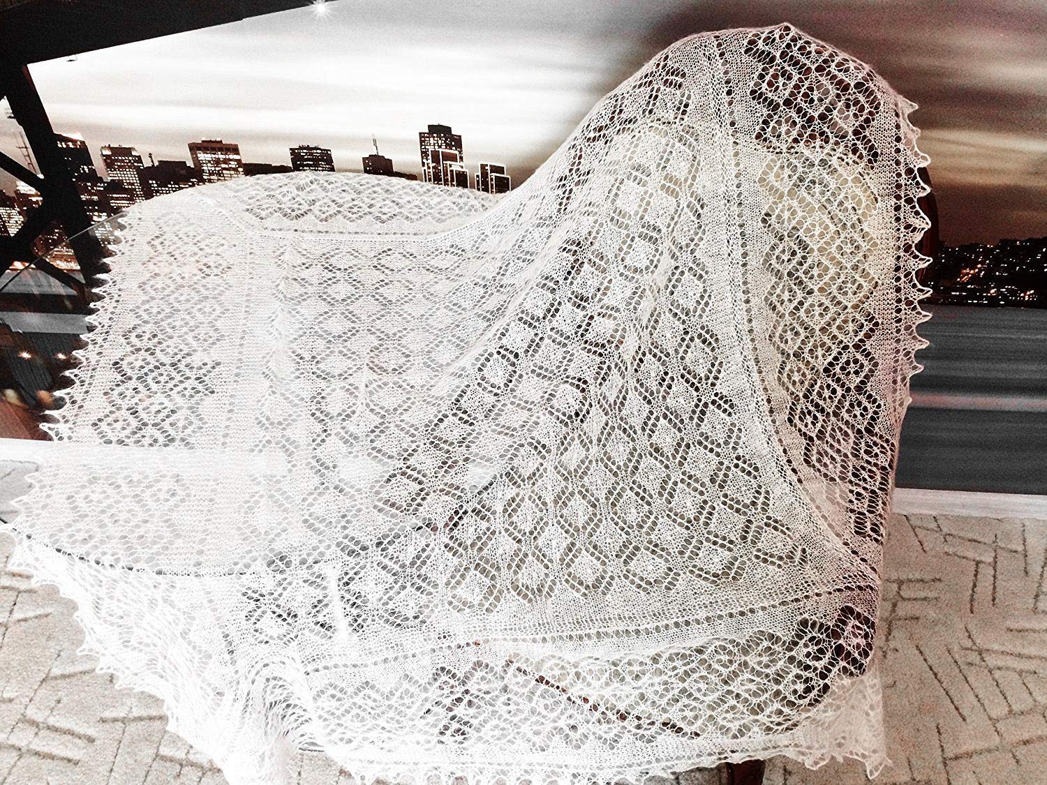 Luxury Cashmere Knit Shawl - Soft Goat Wool Wrap Scarf for Women - Elegant Russian Style White Shawl - Perfect for Winter, Weddings & Evening Events