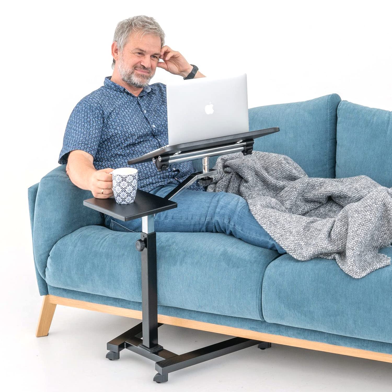 Tatkraft Joy Adjustable Height Portable Laptop Desk with Mouse Pad - Ergonomic Rolling Computer Stand for Home Office, Gaming & Study - Sturdy Black Workstation for Comfortable Computing Anywhere