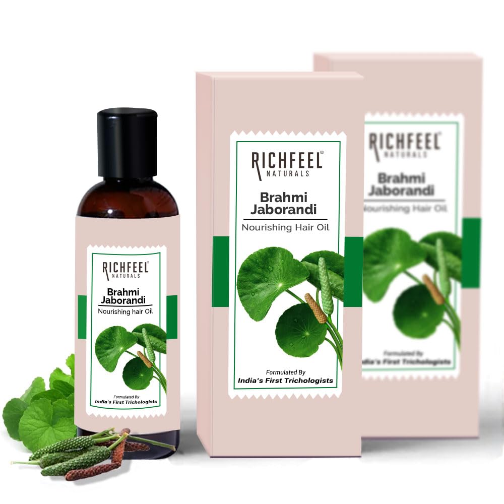 Richfeel Brahmi Jaborandi Hair Oil for Men & Women - Trichologist Developed Formula to Control Hair Fall & Promote Growth | 80ml (Pack of 2) | No Mineral Oils or Silicones | Perfect for Daily Hair Care & Scalp Massage