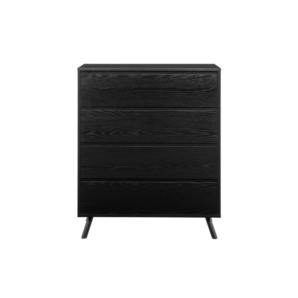 Modern Wooden Chest of 4 Drawers - Tallboy Storage Cabinet in Black | Bedroom Dresser, Closet Organizer & Home Decor Furniture