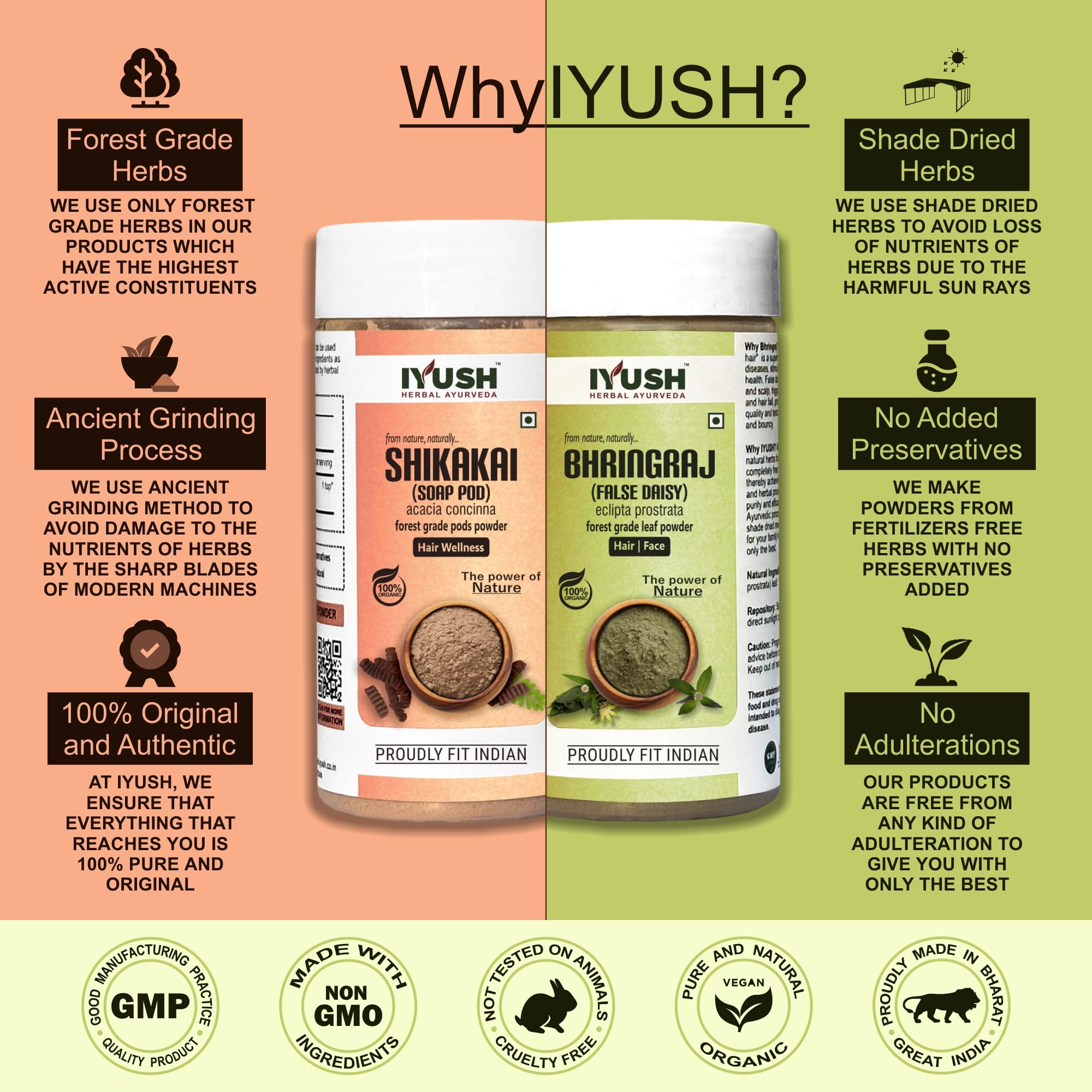 Bhringraj & Shikakai Ayurvedic Hair Growth Powder – 500g | Herbal Hair Mask for Dry, Frizzy Hair | Natural Volume Booster | Organic Hair Wash Powder | 250g Each | Promotes Stronger, Thicker Hair | Perfect for Daily Hair Care & Scalp Treatment