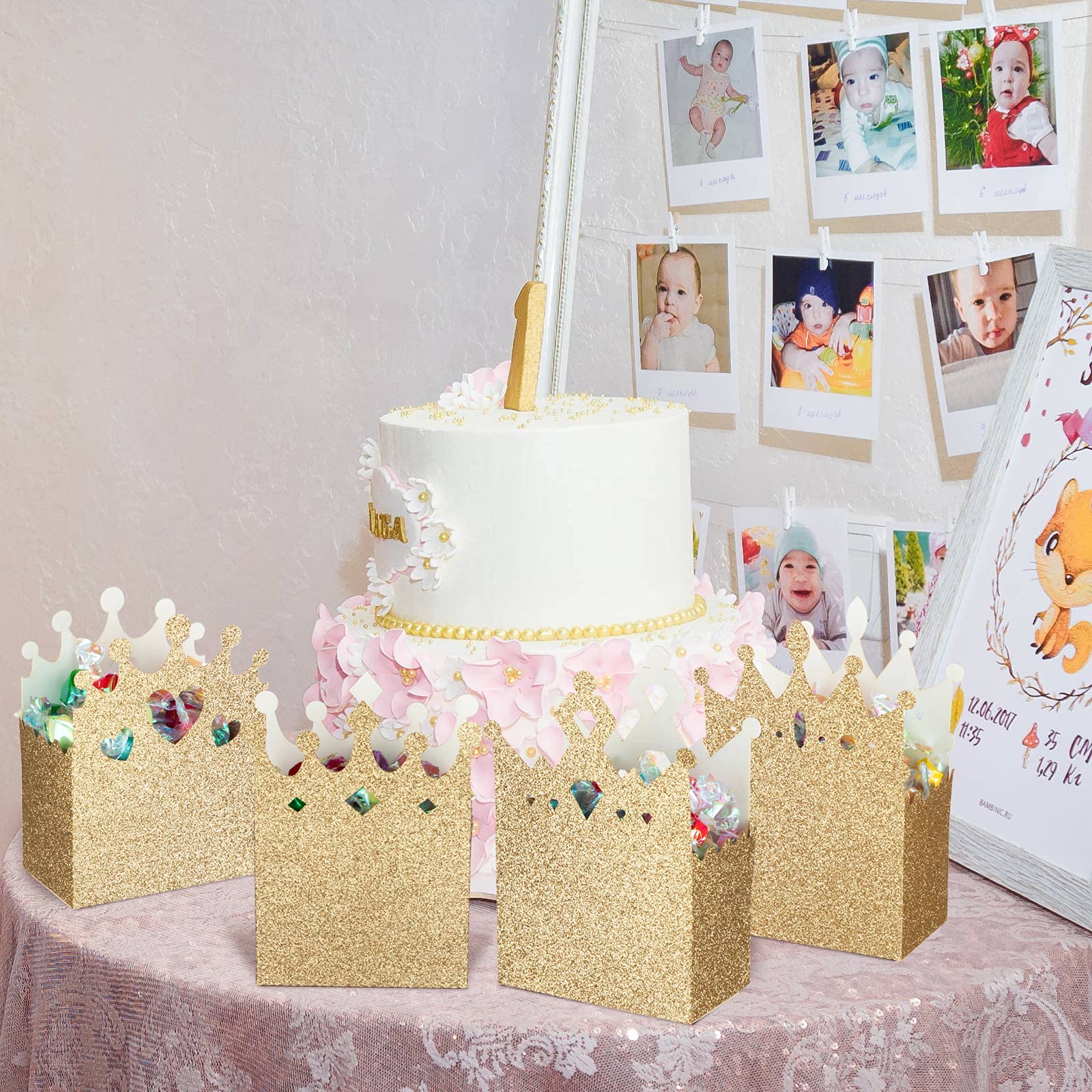 20-Piece Glitter Princess Crown Boxes - Gold Party Favor Candy Boxes for Wedding, Birthday & Baby Shower Supplies | Perfect for Royal-Themed Events, Princess Parties & Gift Packaging