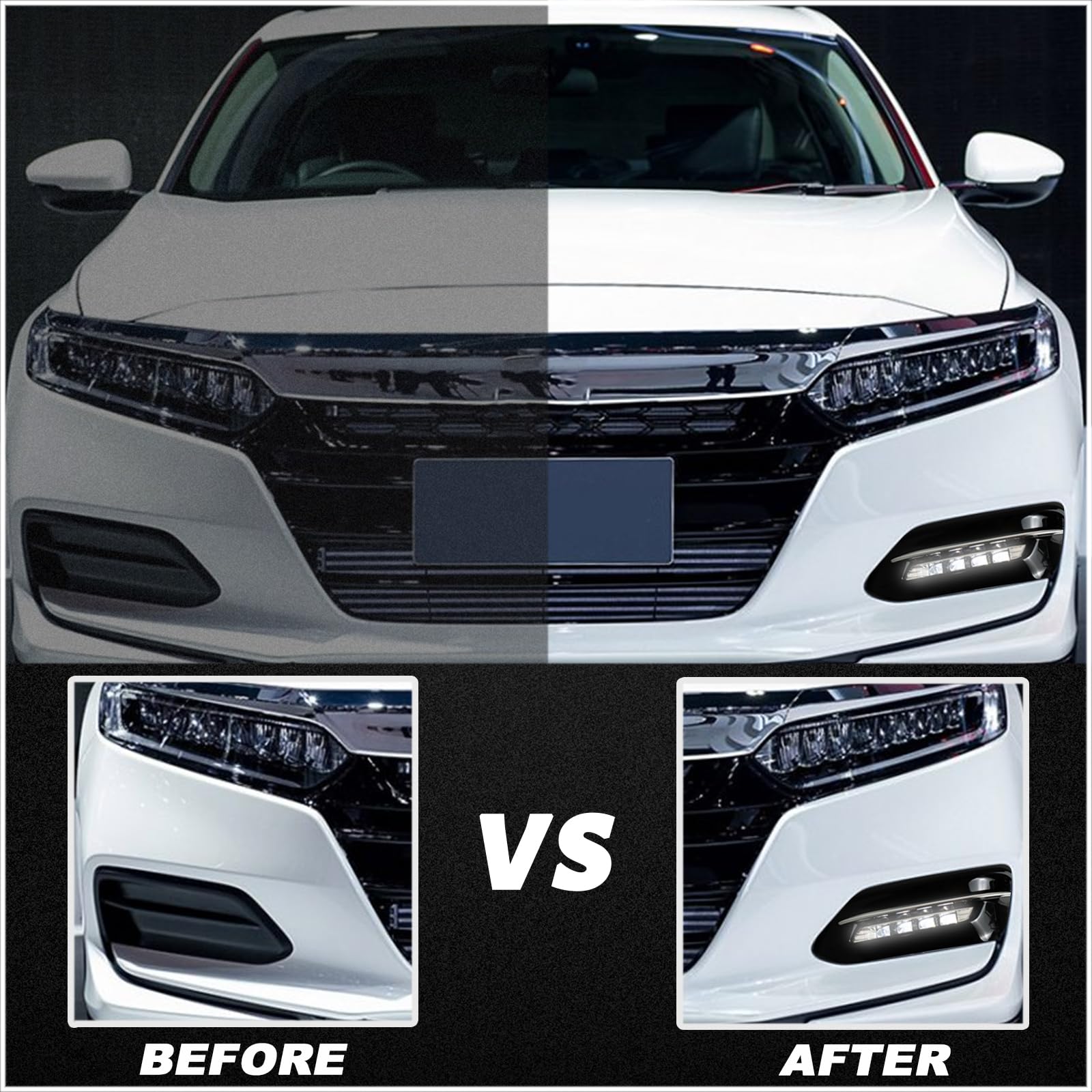 Switchback White/Amber/Blue DRL Front Daytime Running Lights with Sequential Turn Signals for 2018-2020 Honda Accord LX EX Sport EX-L Touring - Upgrade Your Fog Lights for Enhanced Visibility & Style (Perfect for Night Driving & Custom Car Mods)