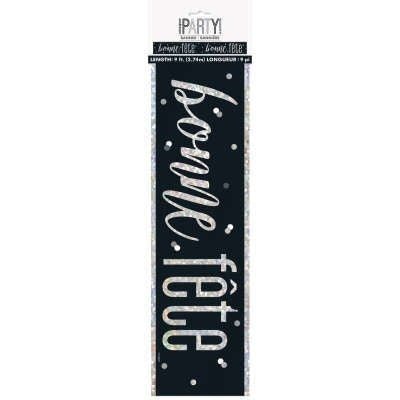 Black and Silver Bonne Fête Foil Banner - 108 Inch Party Decoration for Birthdays & Celebrations - Perfect for Wall Decor, Photo Backdrops & Special Events