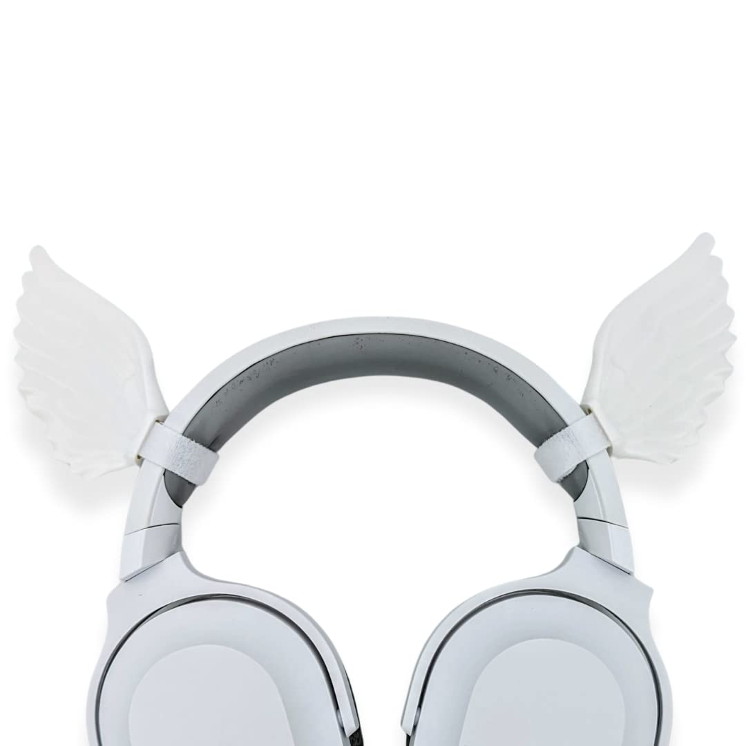 Angel Wings Headphone Ears - Detachable Headphone Accessories with Self-Adhesive Fasteners for Gamers & Streamers - Perfect for Cosplay, Live Streaming, and Gaming Events