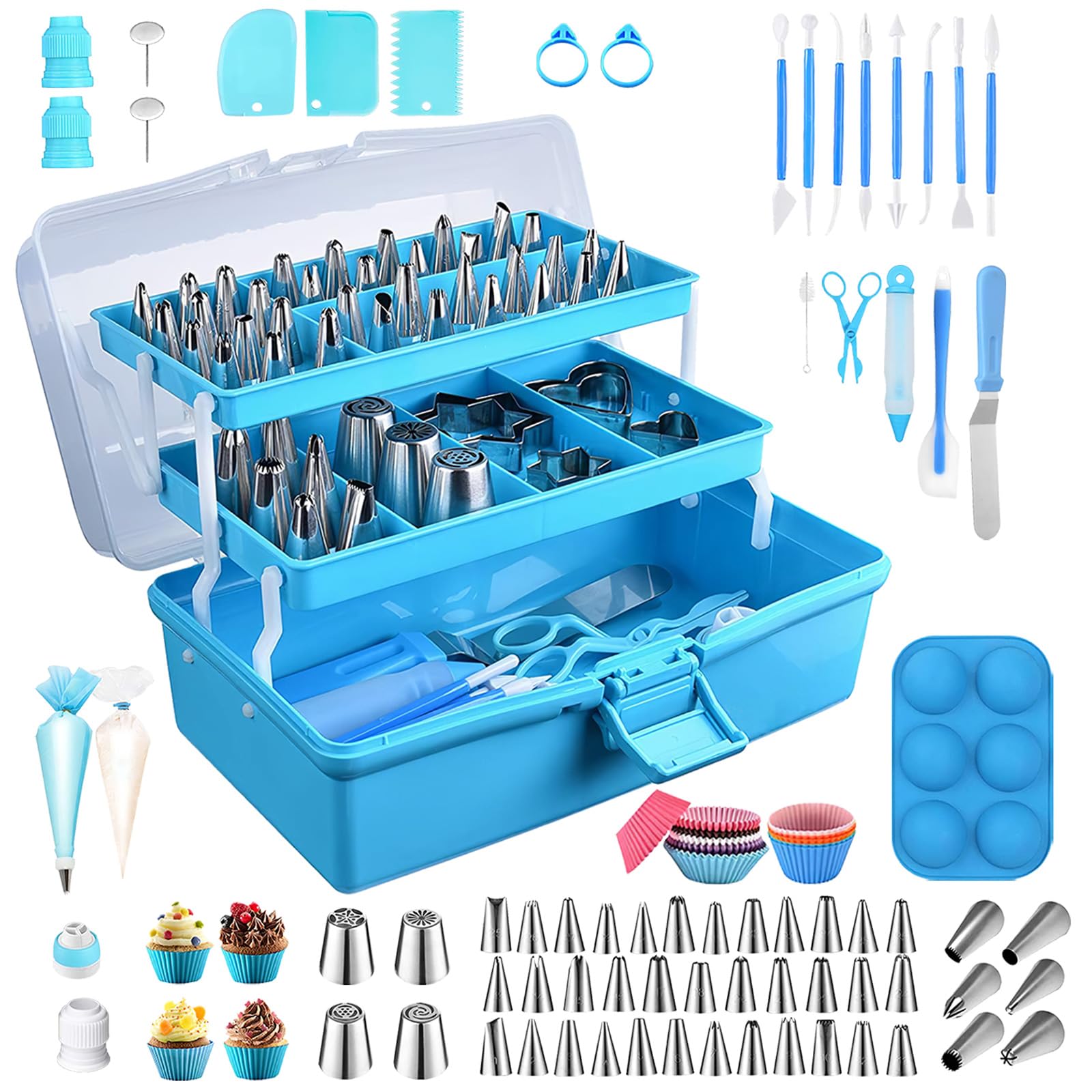 236Pcs Cake Decorating Kit - Professional Baking Tools Set with Piping Tips, Couplers, Bags, Cookie Cutters, Baking Cups & Scrapers for Home Bakers & Cake Decorating | Perfect for Birthday Cakes, Wedding Cakes, Cupcakes & Cookie Decorating