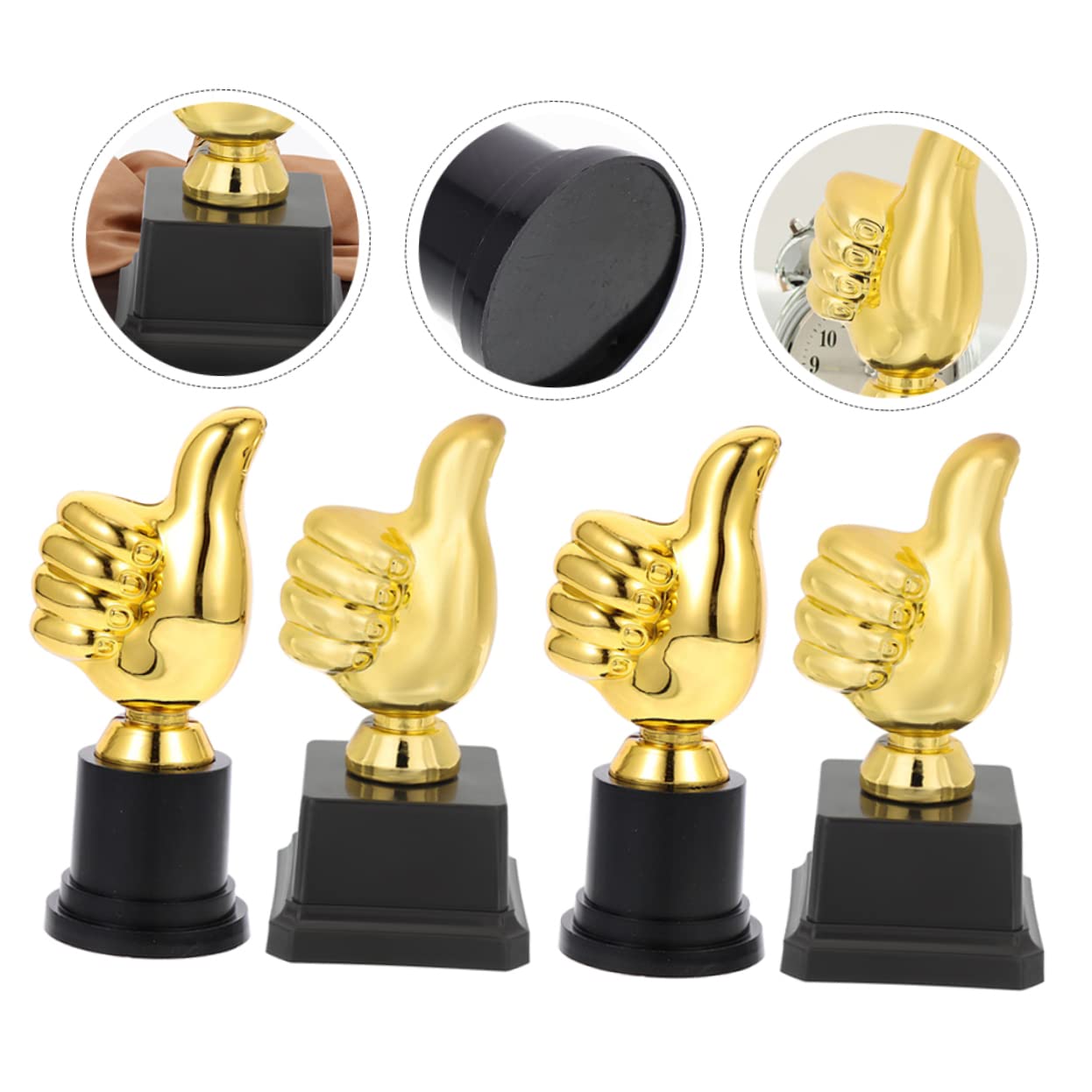FOYTOKI 4 Pack Golden Thumbs Up Trophy Toys - Kids Reward Prize, Mini Plastic Awards for Classroom, Party Favors & Motivational Gifts for Children