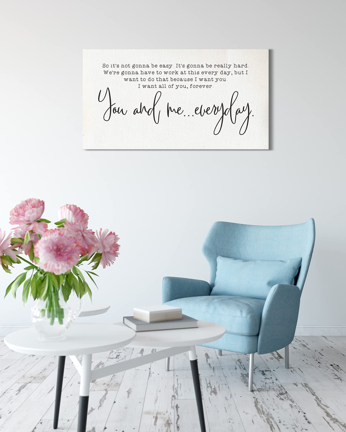 You and Me Everyday - Minimalist Romantic Bedroom Wall Art for Couples - Ready to Hang Canvas (24x12) - Perfect for Master Bedroom Decor, Anniversary & Wedding Gifts - Ideal for Creating a Cozy and Loving Atmosphere