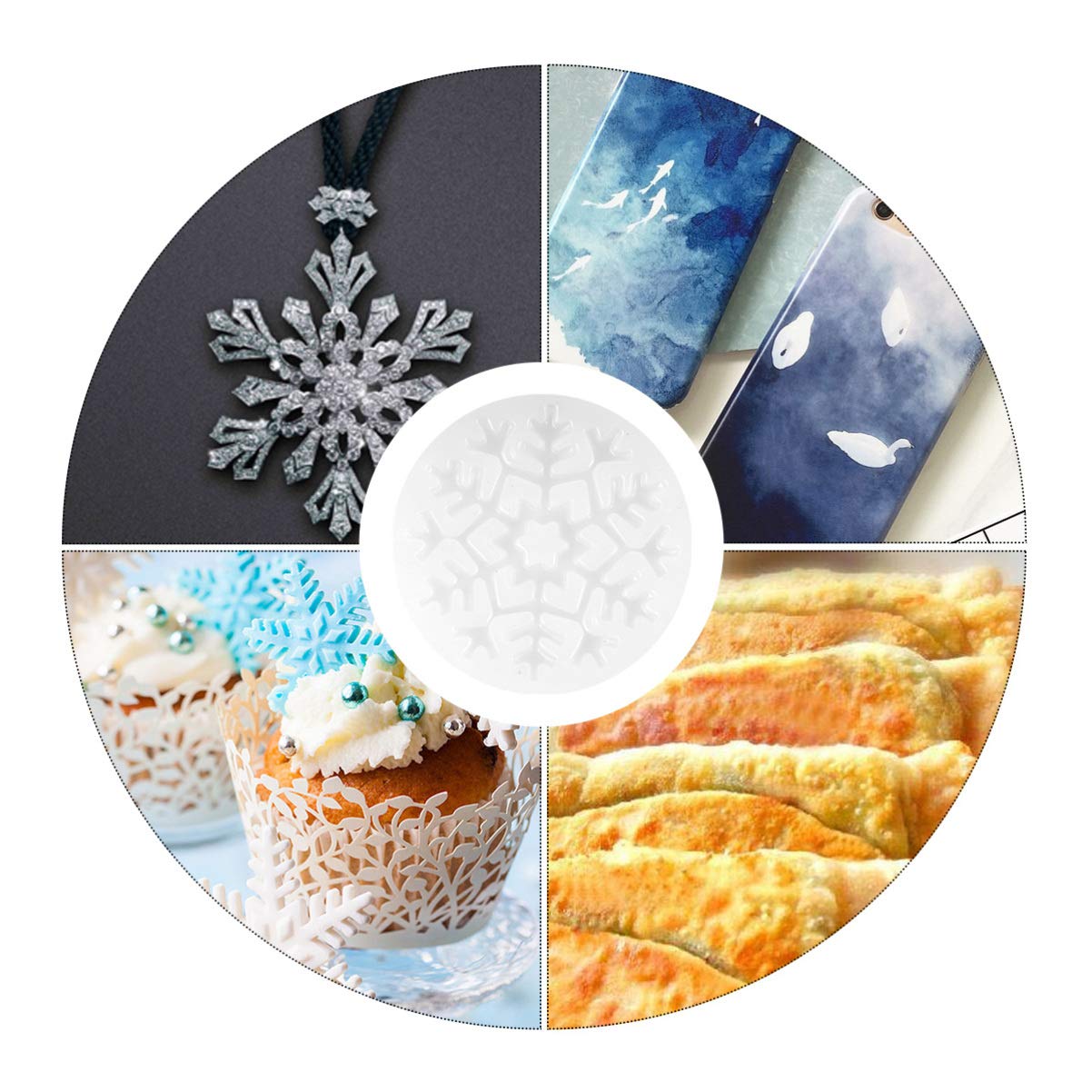 EXCEART 4-Piece Snowflake Silicone Mold Set for Holiday Baking, Jelly, Epoxy Resin Crafts, Christmas Candy Making - Perfect for DIY Fudge, Jewelry & Festive Treats (Great for Christmas Decorations & Gift Making)