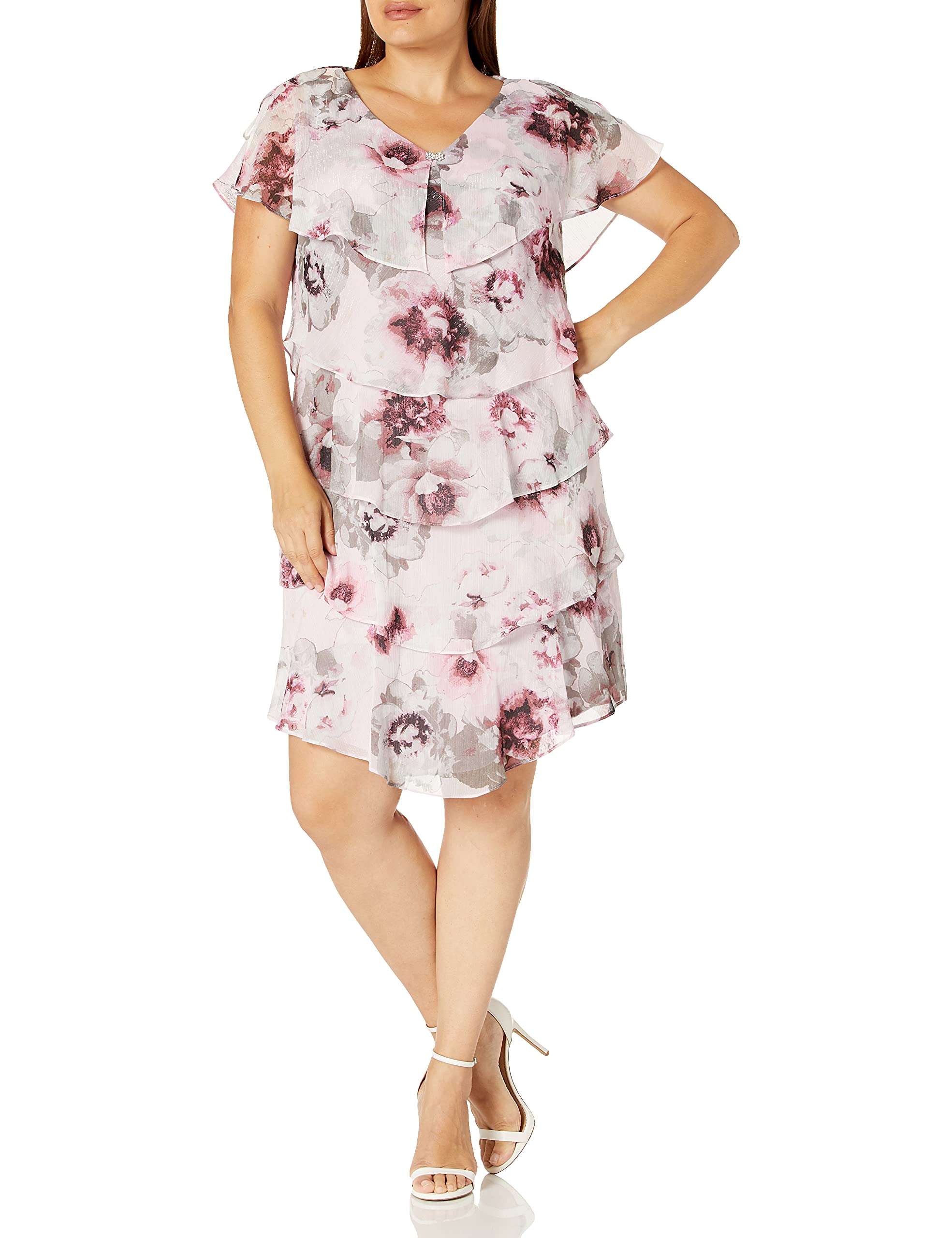 **S.L. Fashions Women's Plus Size Short Sleeve Floral Print Pebble Tier Dress – Casual Summer Dress for Beach, Vacation & Everyday Wear**