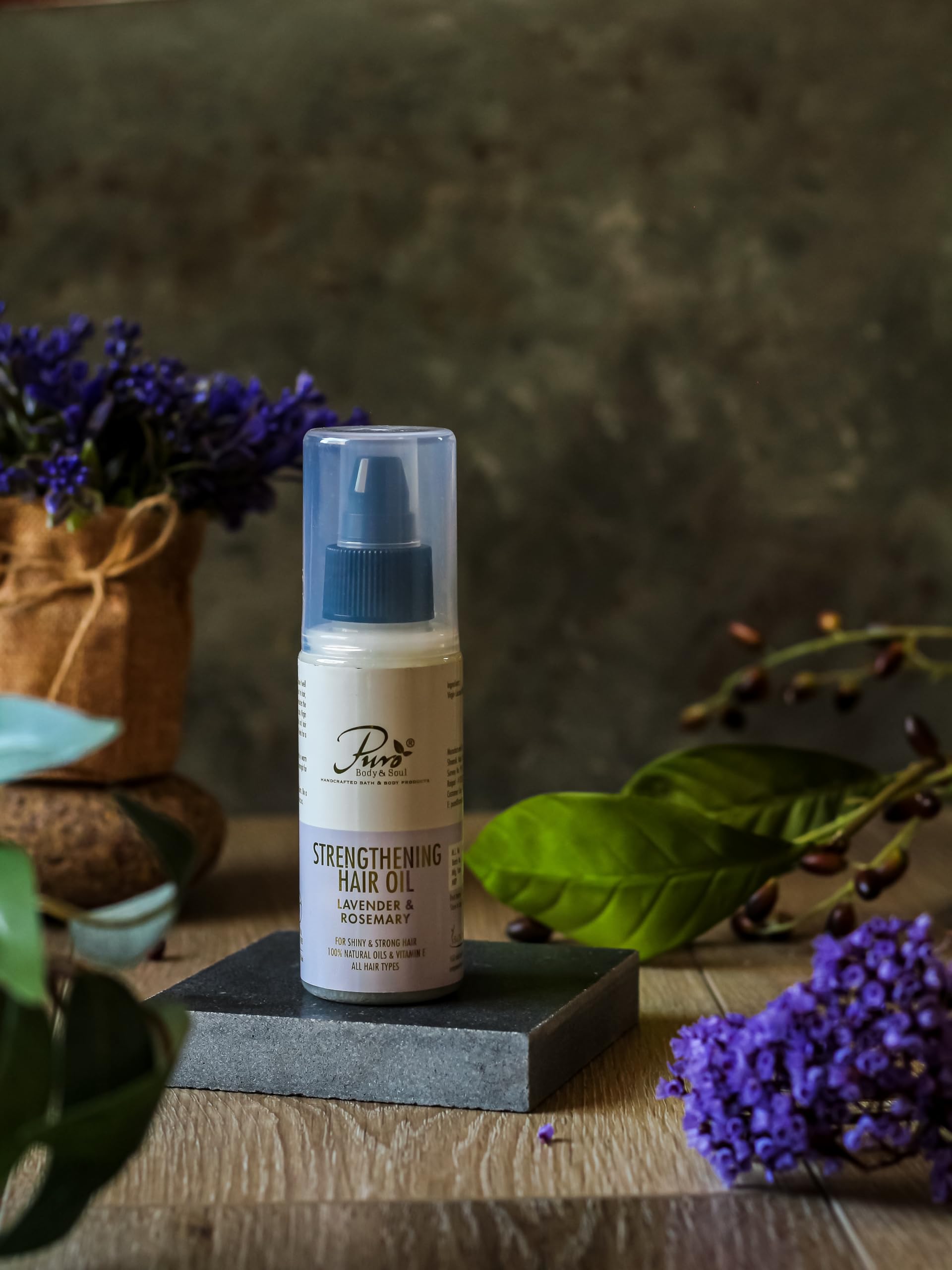 Puro Body & Soul Lavender & Rosemary Hair Massage Oil - All Natural Formula for Smoothness, Hair Growth & Silky Feel - 100ml Bottle - Perfect for Scalp Massage, Aromatherapy & Daily Hair Care Routine