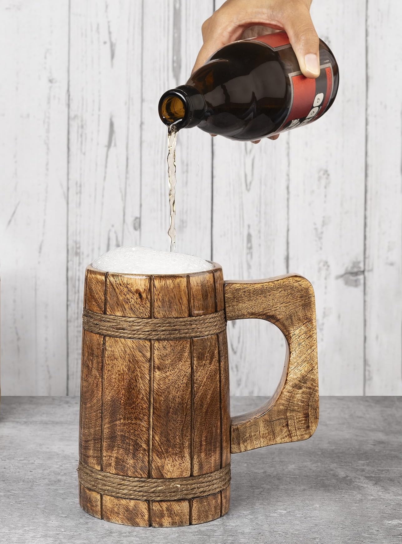 GoCraft Handmade Wooden Beer Mug - Burnt Wood Tankard for Men, Camping & Outdoor Use - Durable Drinking Stein for Beer, Coffee, Tea - Perfect for BBQs, Hiking & Gifts