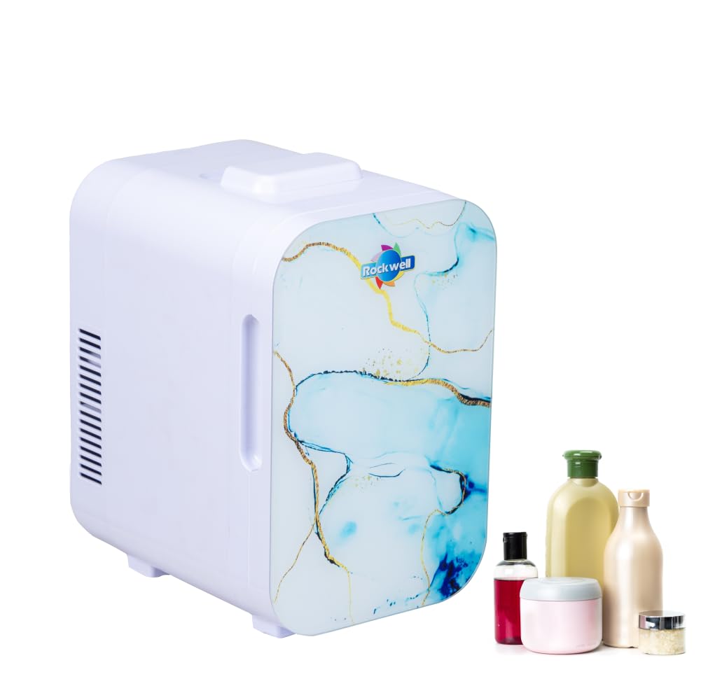 ROCKWELL 8L Retro Mini Fridge & Warmer - Portable Thermoelectric Cooler and Warmer for Skincare, Cosmetics, Snacks, Medicine - AC/DC Power - Vintage Blue - Perfect for Bedroom, Office, Dorm & Travel Use