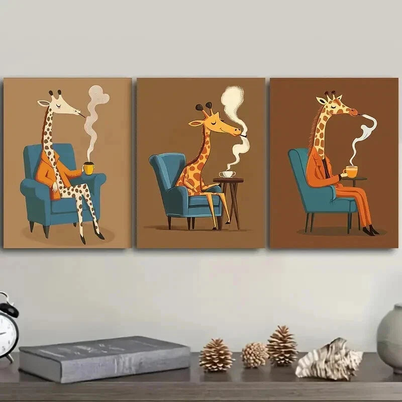 3-Piece Giraffe on Chair Wall Art Set - Framed Canvas 50x70cm - High Quality Print - 100% Australian Made - Ready to Hang - Perfect for Living Room, Bedroom & Office Decor