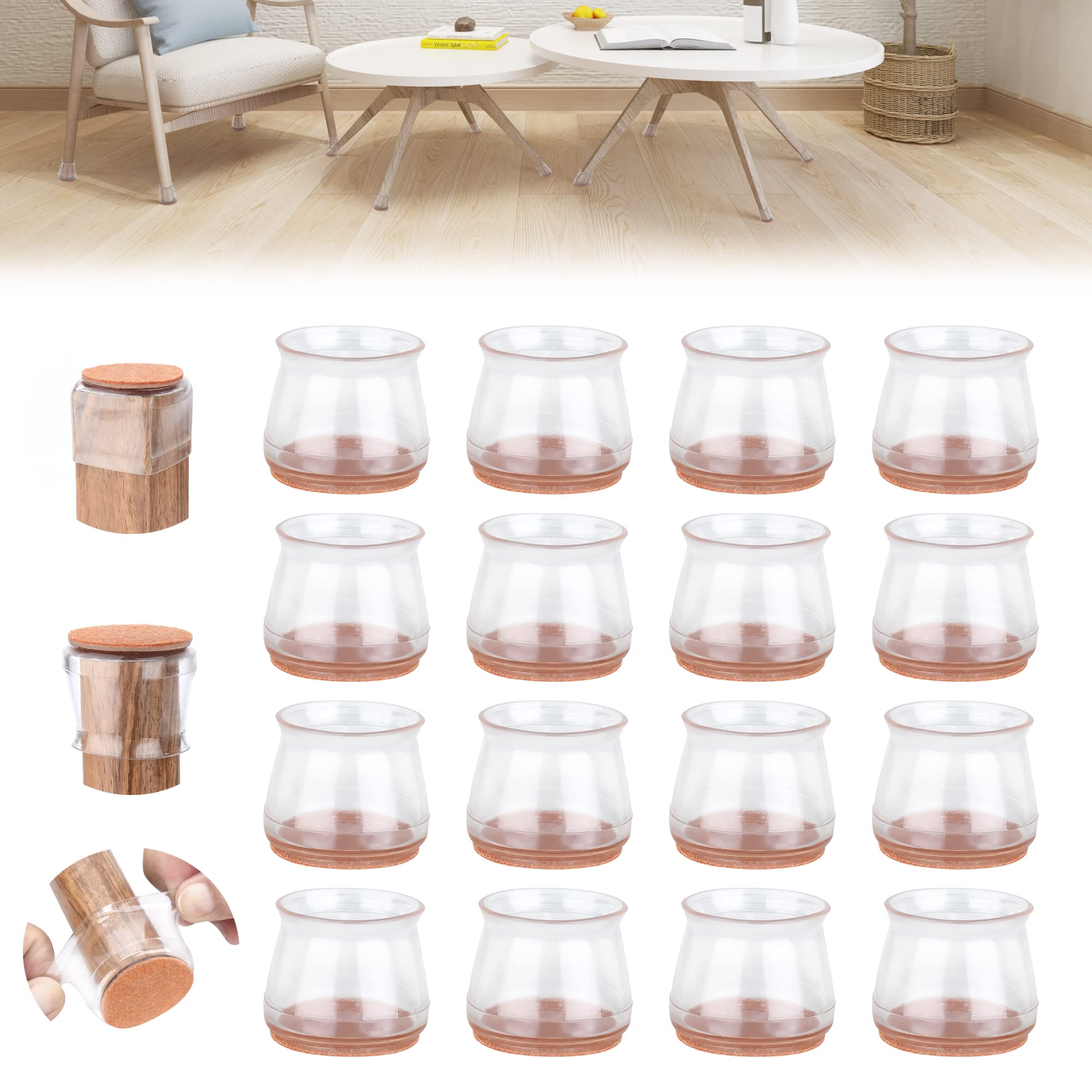 16 Pcs Chair Leg Floor Protectors - Non-Slip Furniture Sliders for Hardwood Floors, Scratch-Resistant Chair Feet Covers for Wooden Floors - Perfect for Dining Chairs, Office Chairs & Home Furniture Protection
