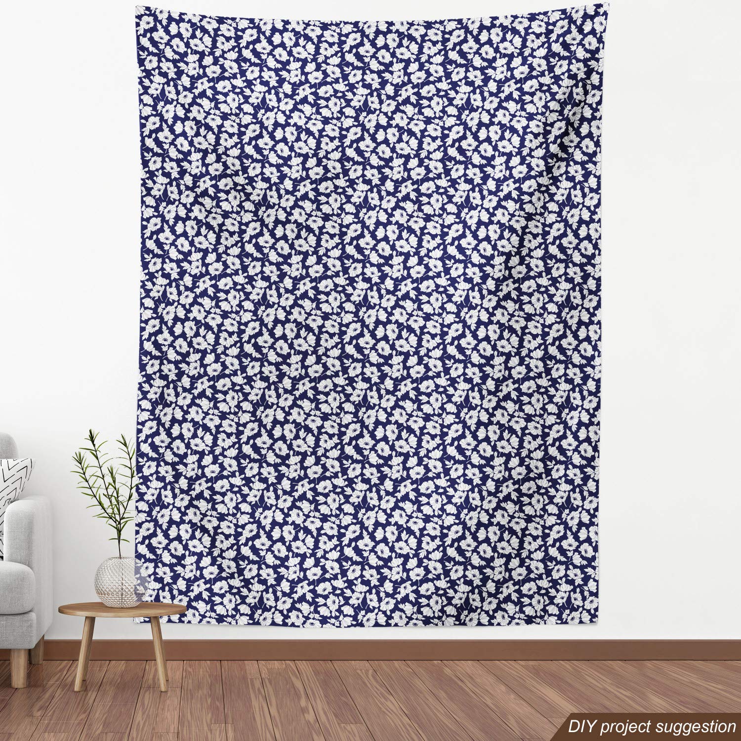 Ambesonne Floral Fabric by The Yard - Botanical Poppy Design in White & Indigo, 10 Yards | Upholstery, Home Decor, DIY Projects | Perfect for Curtains, Pillows & Spring Home Accents