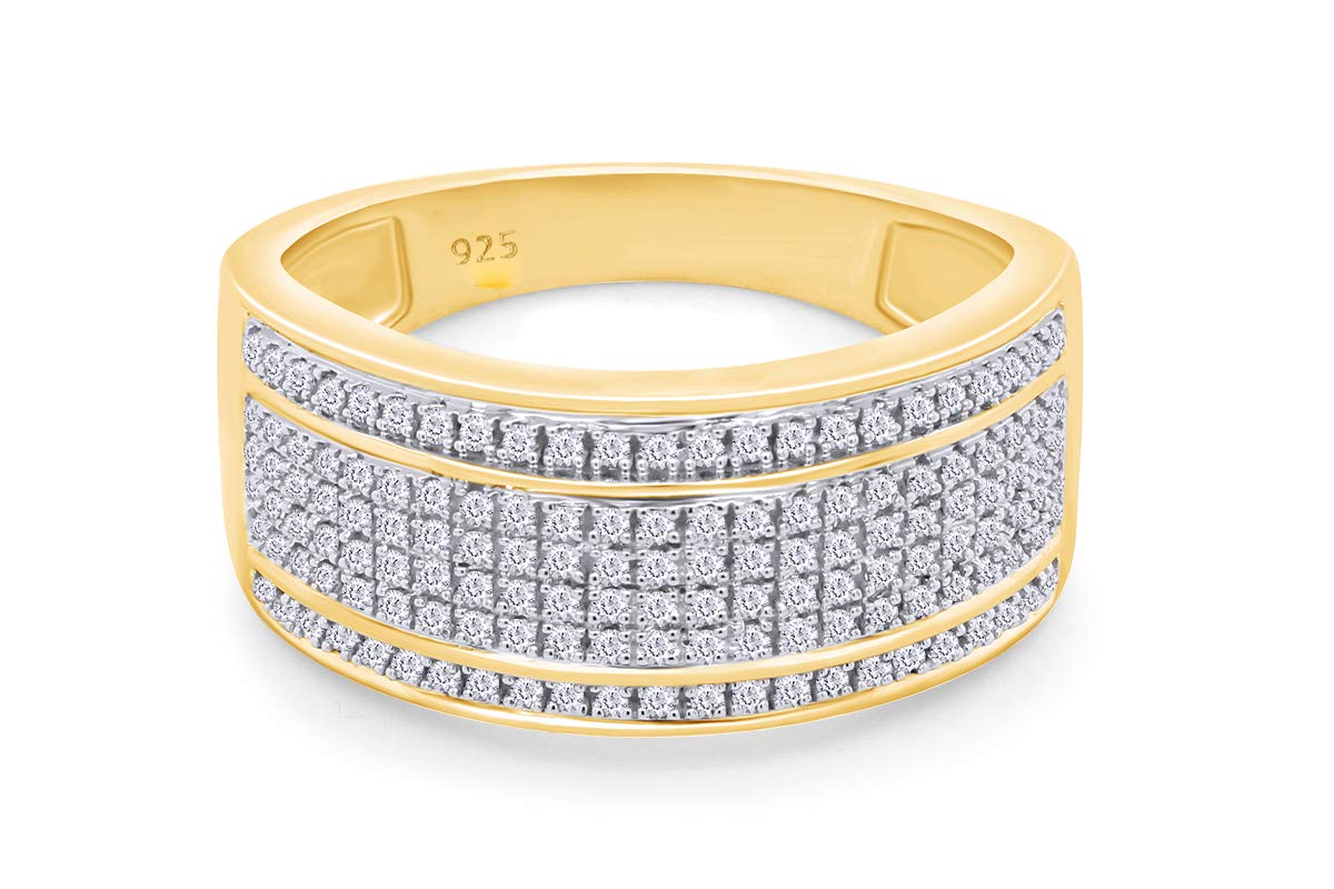 10K Gold or Sterling Silver Men's Wedding Band with 0.40 Cttw Natural Diamonds - 6 Row Diamond Ring for Men, Perfect Anniversary Gift & Engagement Ring for Him - Ideal for Weddings, Proposals & Special Occasions