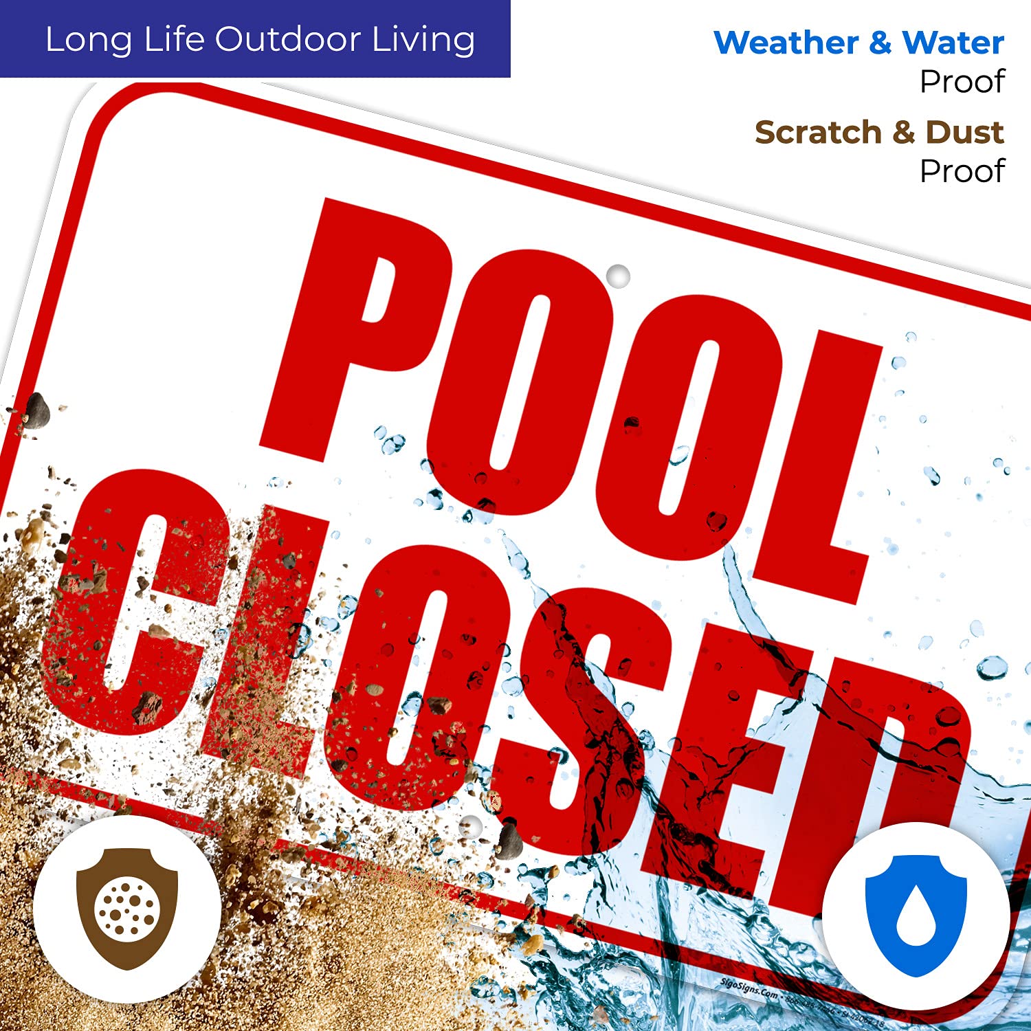 Pool Closed Sign - 12x18 Inches Rust-Free .063 Aluminum, Fade-Resistant, Made in USA - Durable Outdoor Sign for Swimming Pools, Public Areas & Backyard Safety