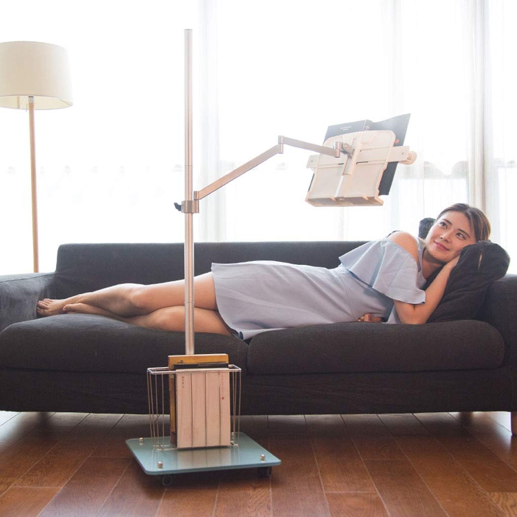 Adjustable 360° Rotating Book Stand - Portable Multifunctional Cookbook Holder with Retractable Lift, Reading Shelf, Built-in Lamp & Book Basket (White) - Perfect for Kitchen, Office & Study Desk Reading