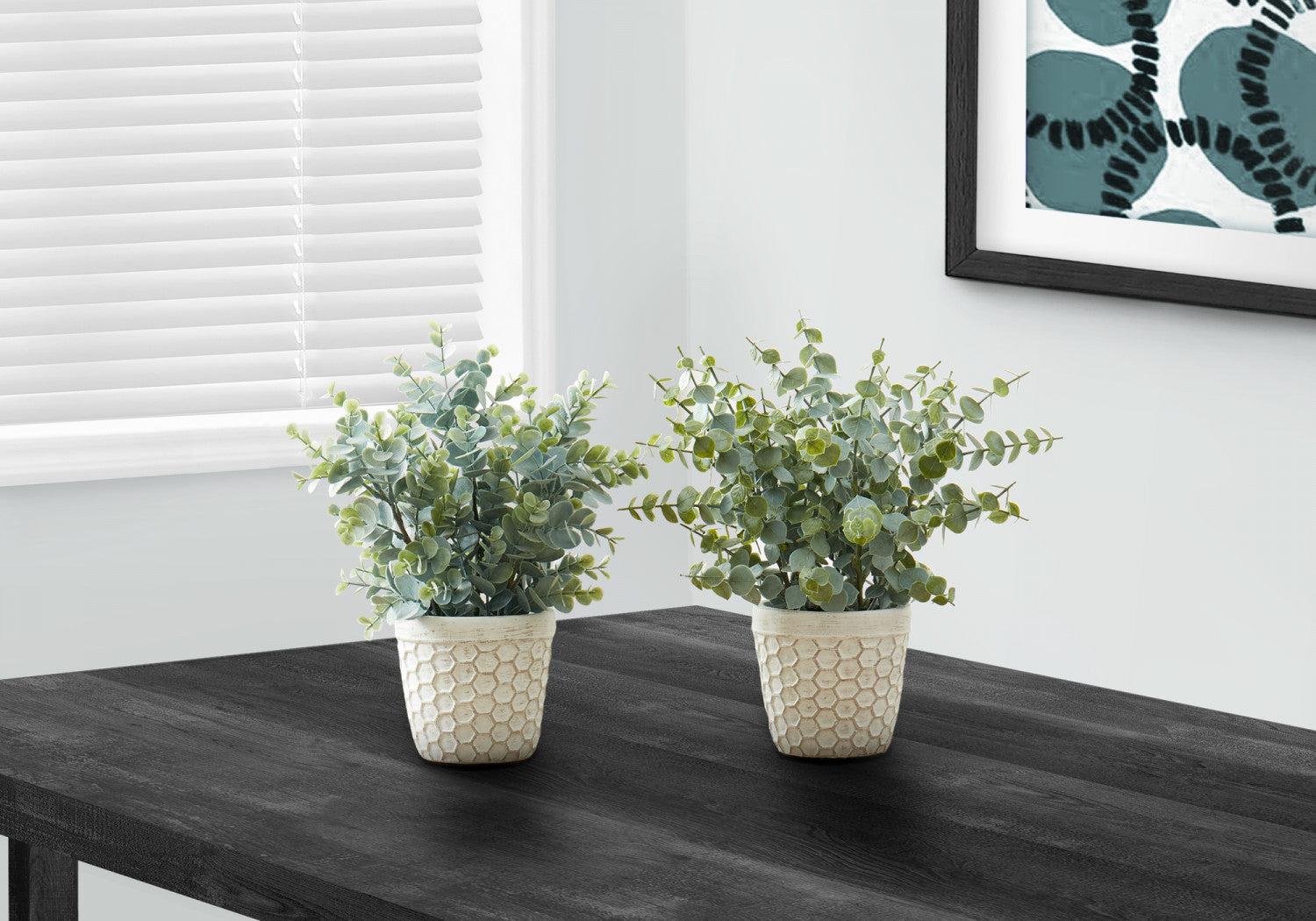 13 Eucalyptus Grass Plants with 4 White Pots - Green Artificial Greenery Set of 2 - Perfect for Home Decor, Office Plants & Indoor Gardening