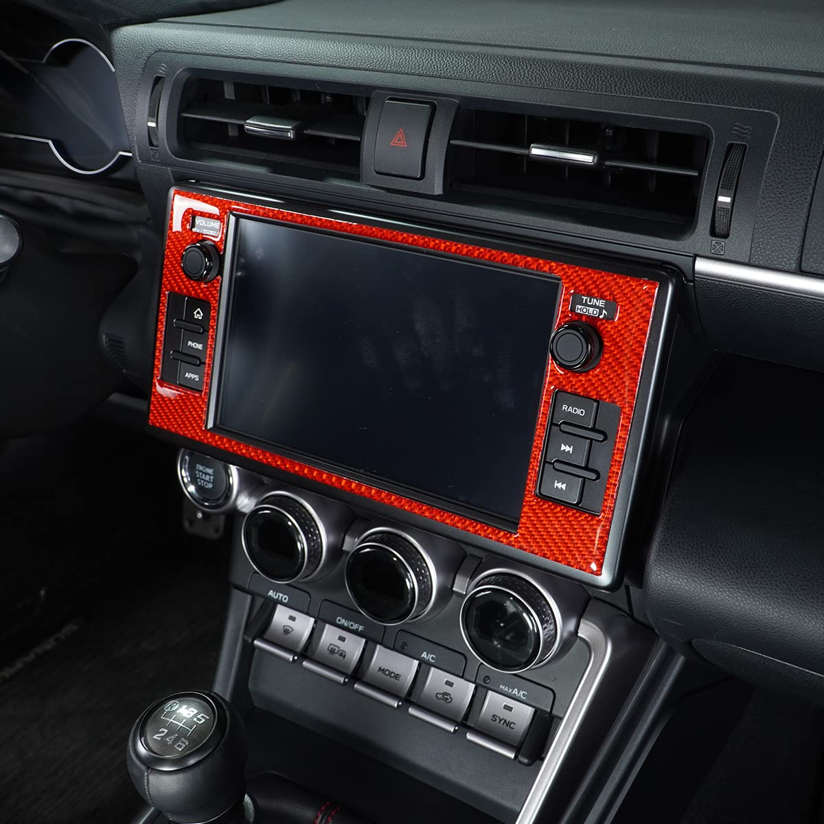 2022 Subaru BRZ Real Carbon Fiber Soft Trim Accessories - GPS Navigation Screen Decorative Frame Panel Sticker (Red Carbon Fiber) | Interior Upgrade for Enhanced Style & Protection