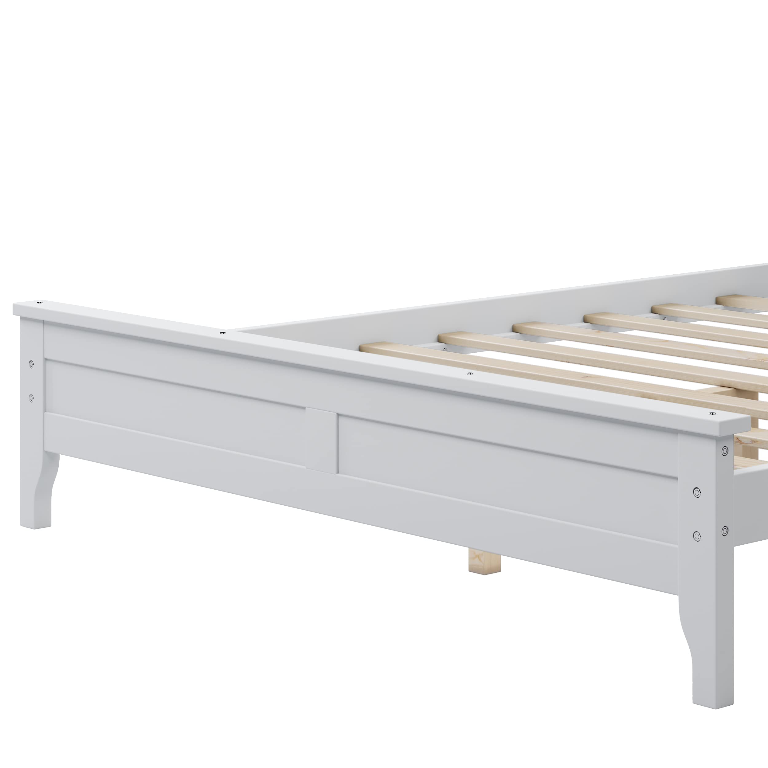 JULYFOX Solid Pine Wood Full Size Platform Bed Frame - Heavy Duty 600lbs Capacity, White Finish with Headboard & Footboard - No Box Spring Needed | Perfect for Modern Bedrooms, Guest Rooms & Dormitories